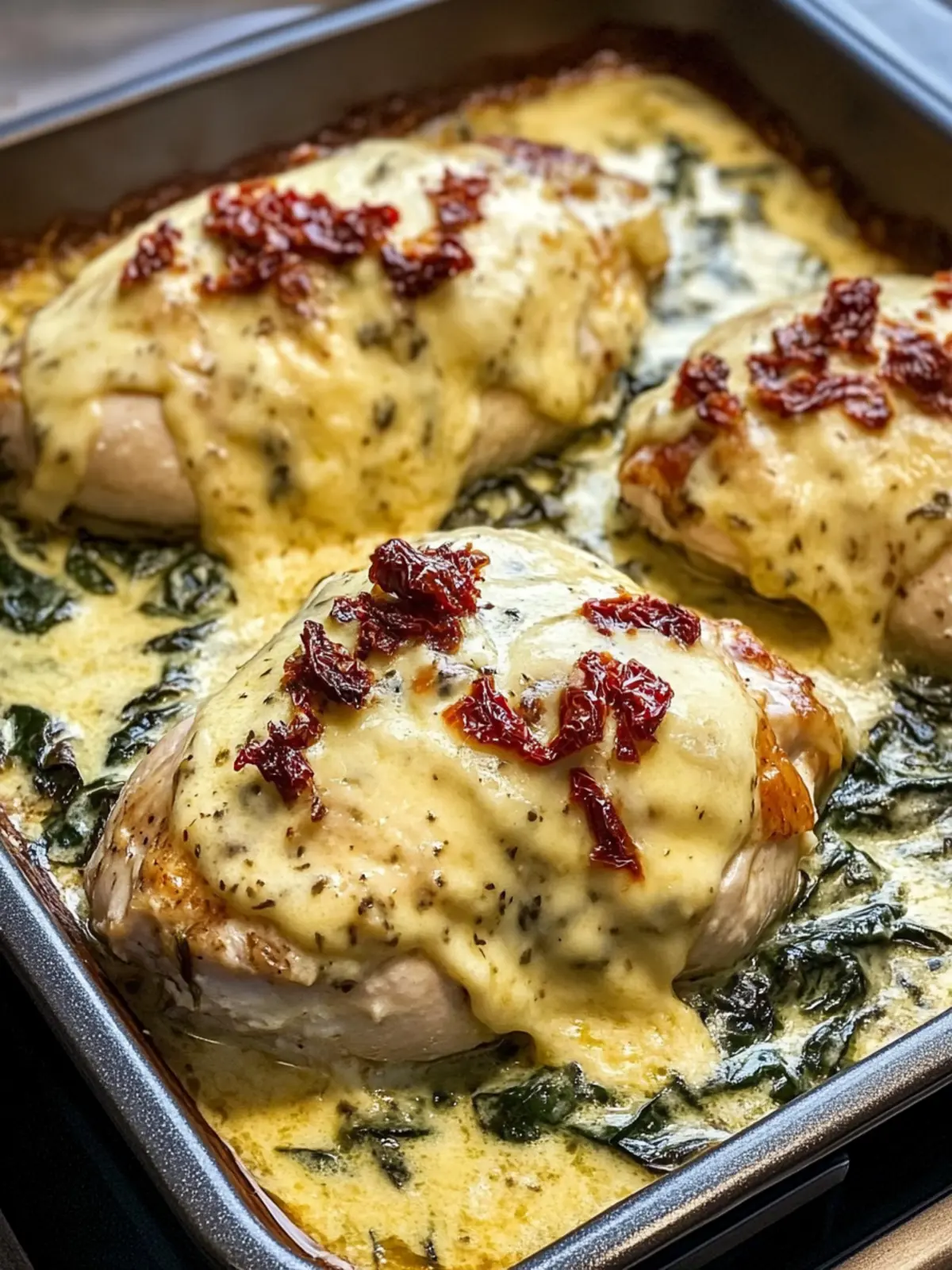 Irresistible Smothered Baked Chicken with Creamed Spinach Delight 2 Smothered Baked Chicken with Creamed Spinach and Sun-Dried Tomatoes