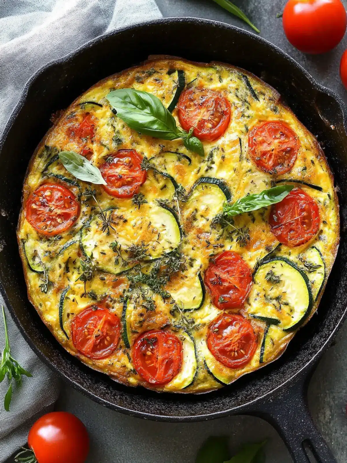 Herb-Infused Zucchini and Tomato Frittata with Cheddar Magic 3 Herb-Infused Zucchini and Tomato Frittata with Cheddar and Parmesan