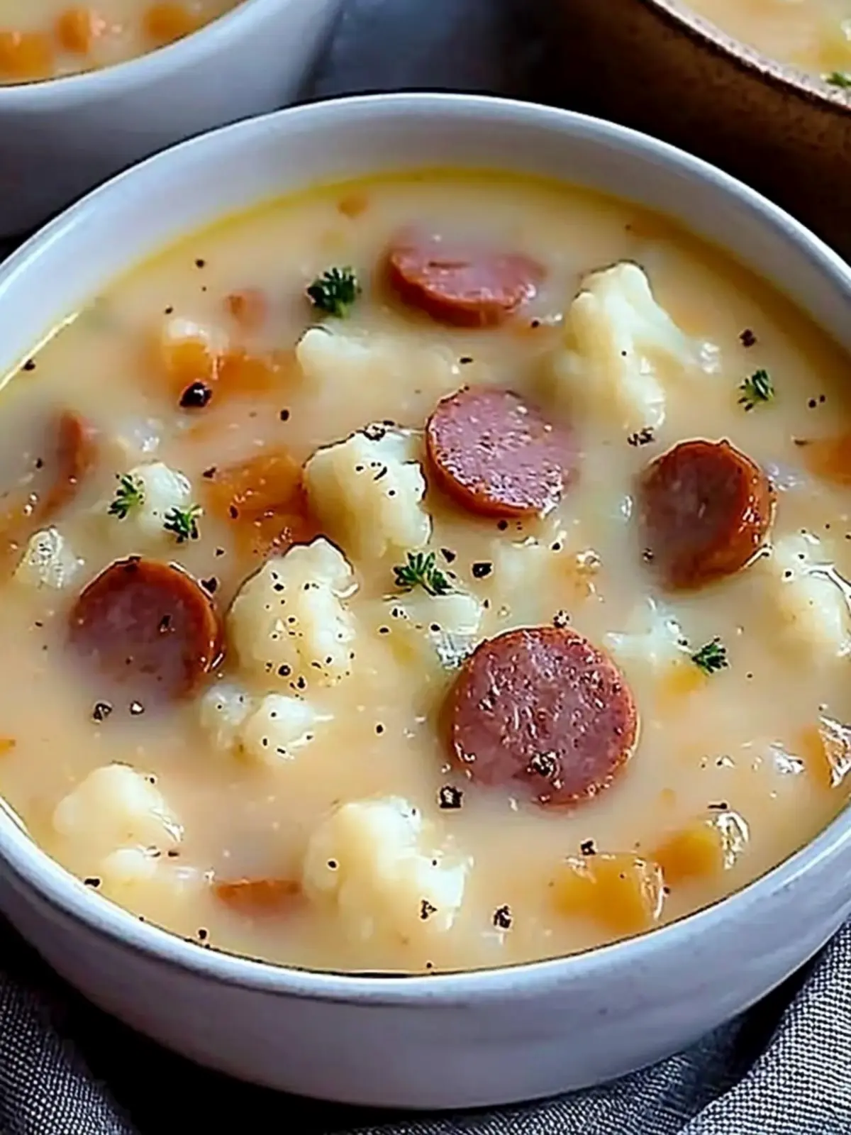 Creamy Keto Kielbasa Soup with Cauliflower