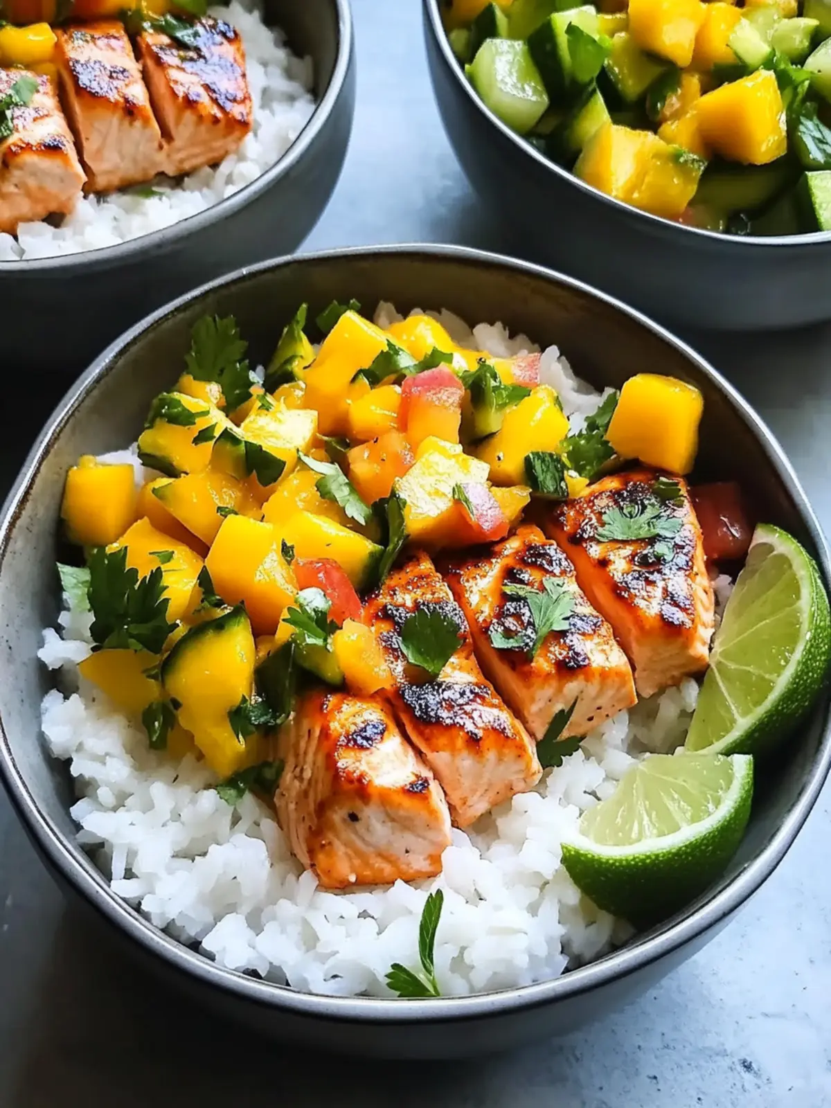 Coconut Rice Salmon Bowls with Mango Salsa
