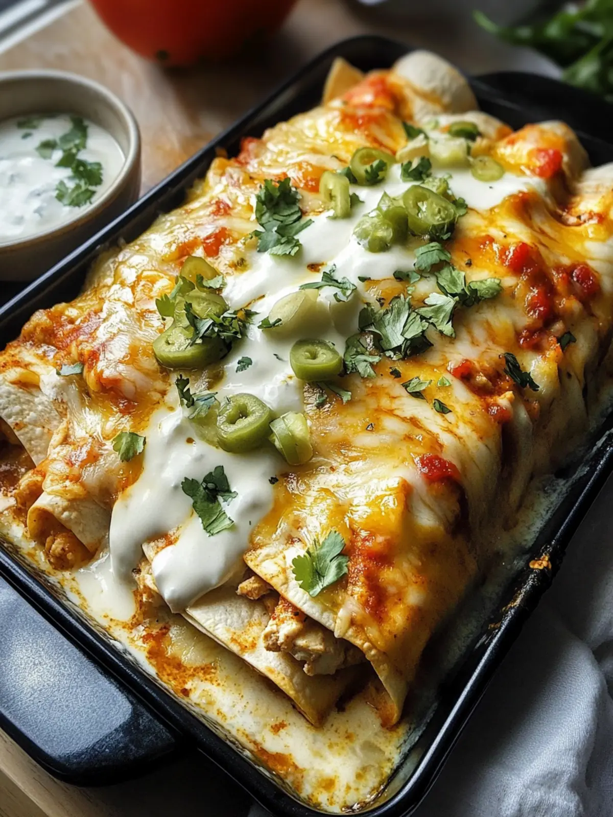 Savory Chicken Enchiladas with Creamy White Sauce Delight 4 Chicken Enchiladas with Sour Cream White Sauce