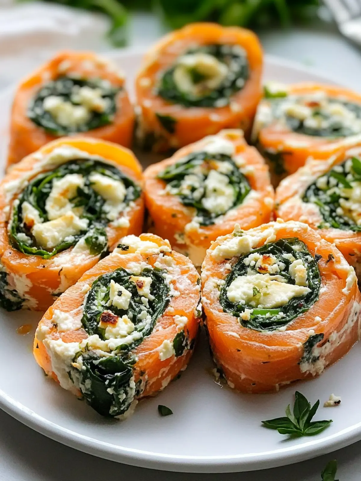 Spinach & Feta Stuffed Salmon Pinwheels