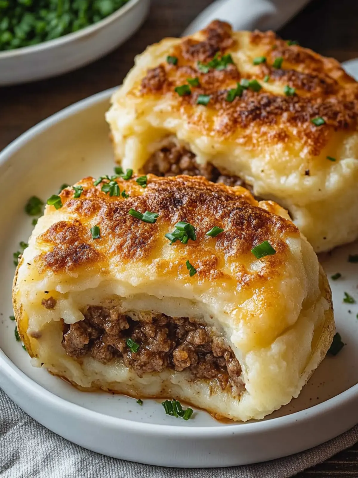 Cheesy Ground Beef-Stuffed Crispy Mashed Potatoes