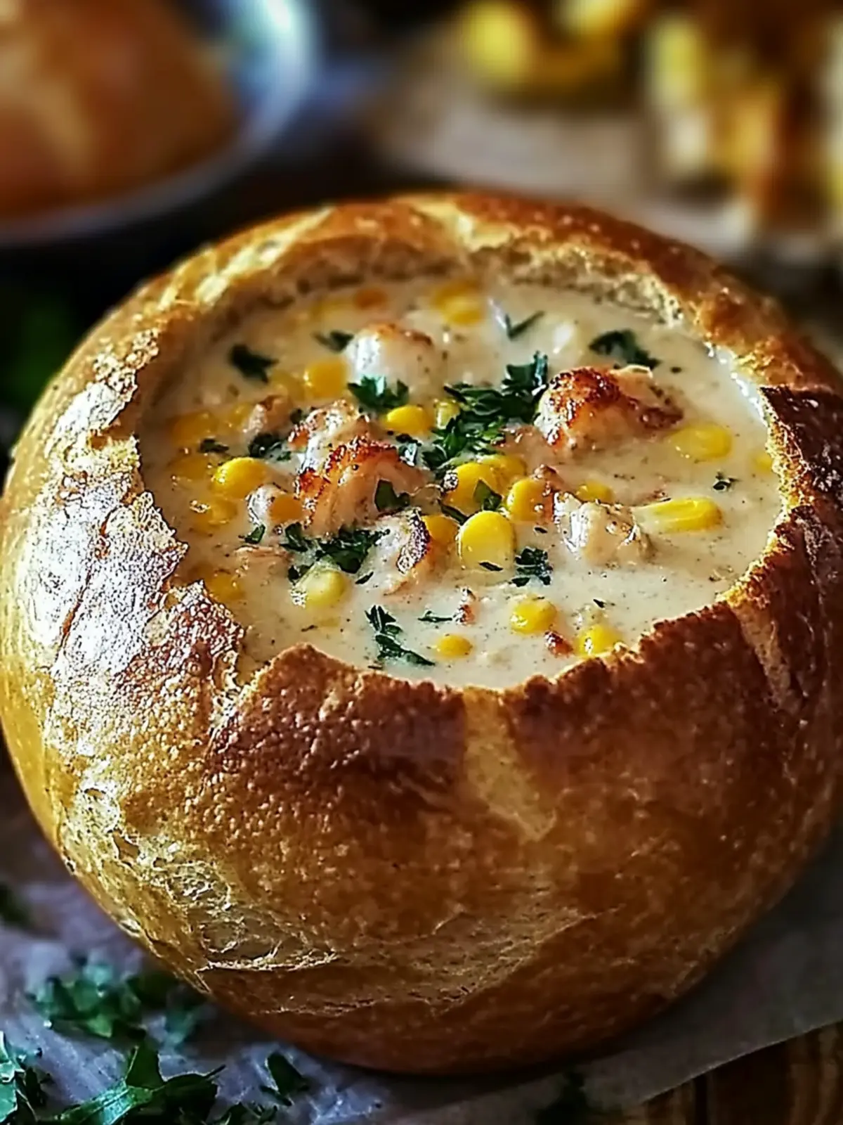Savor Creamy Crab Corn Chowder in Tasty Bread Bowls 4 Creamy Crab Corn Chowder Bread Bowl