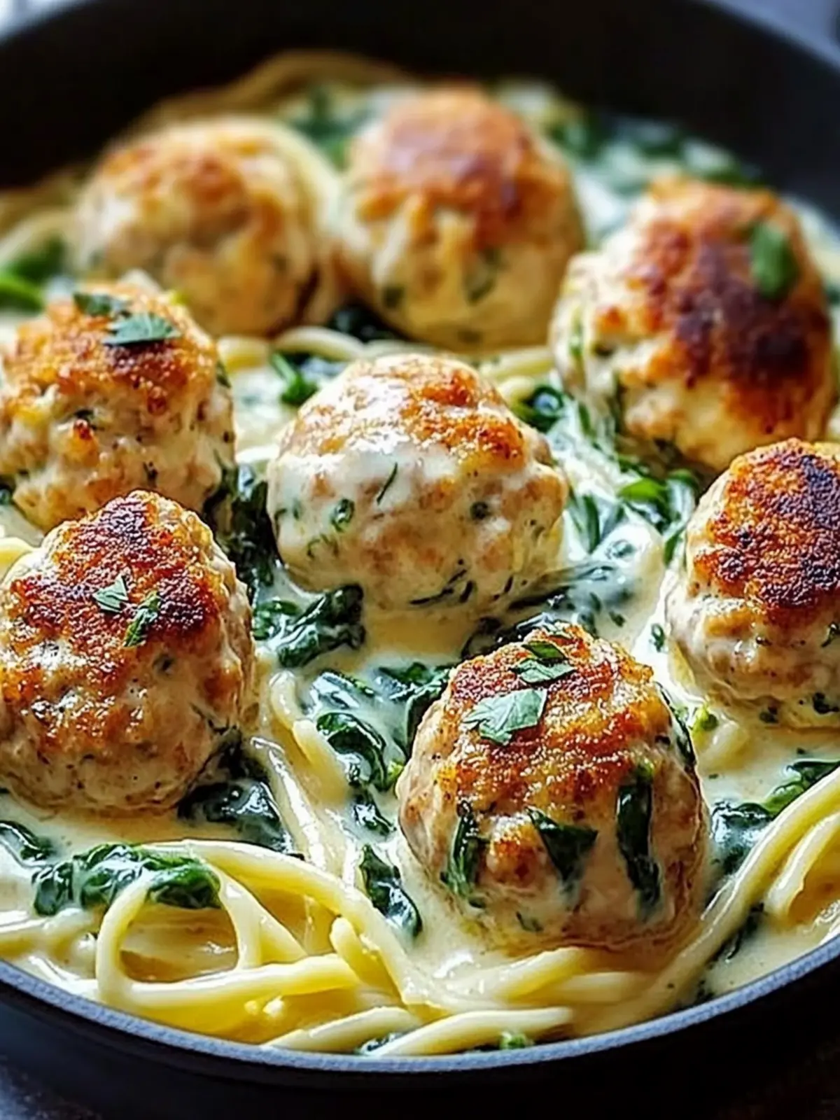 Golden Chicken Ricotta Meatballs in Creamy Spinach Alfredo Bliss 2 Golden Chicken Ricotta Meatballs in Creamy Spinach Alfredo