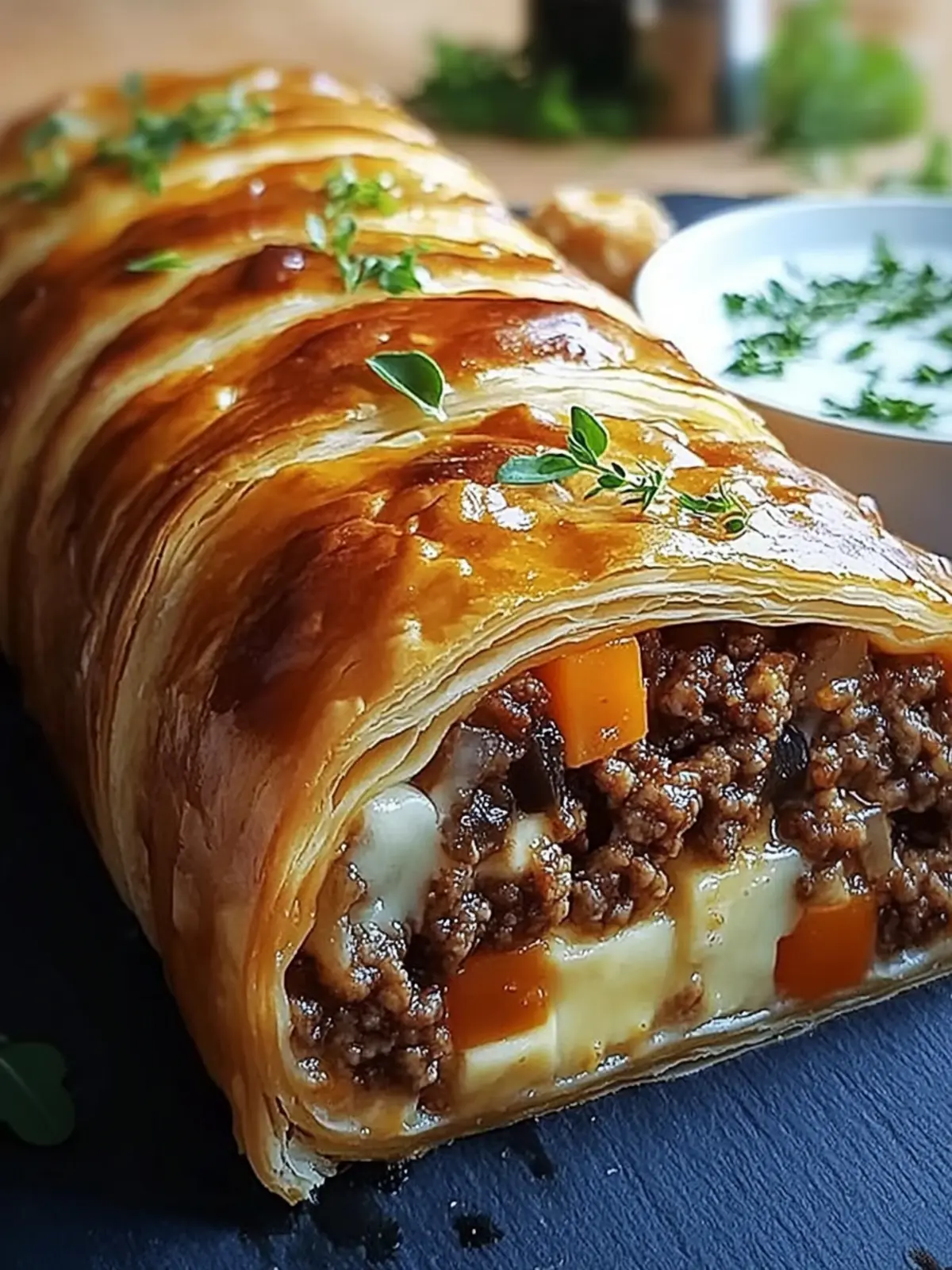 Mouthwatering Puff Pastry Roll with Savory Ground Meat and Cheese Delight 4 Mouthwatering Puff Pastry Roll with Savory Ground Meat and Cheese