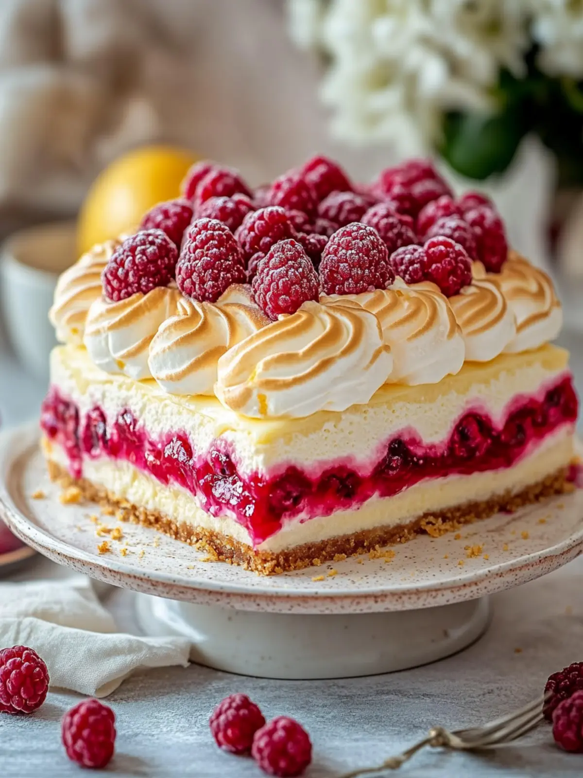 HEAVENLY LEMON RASPBERRY MERINGUE CHEESECAKE