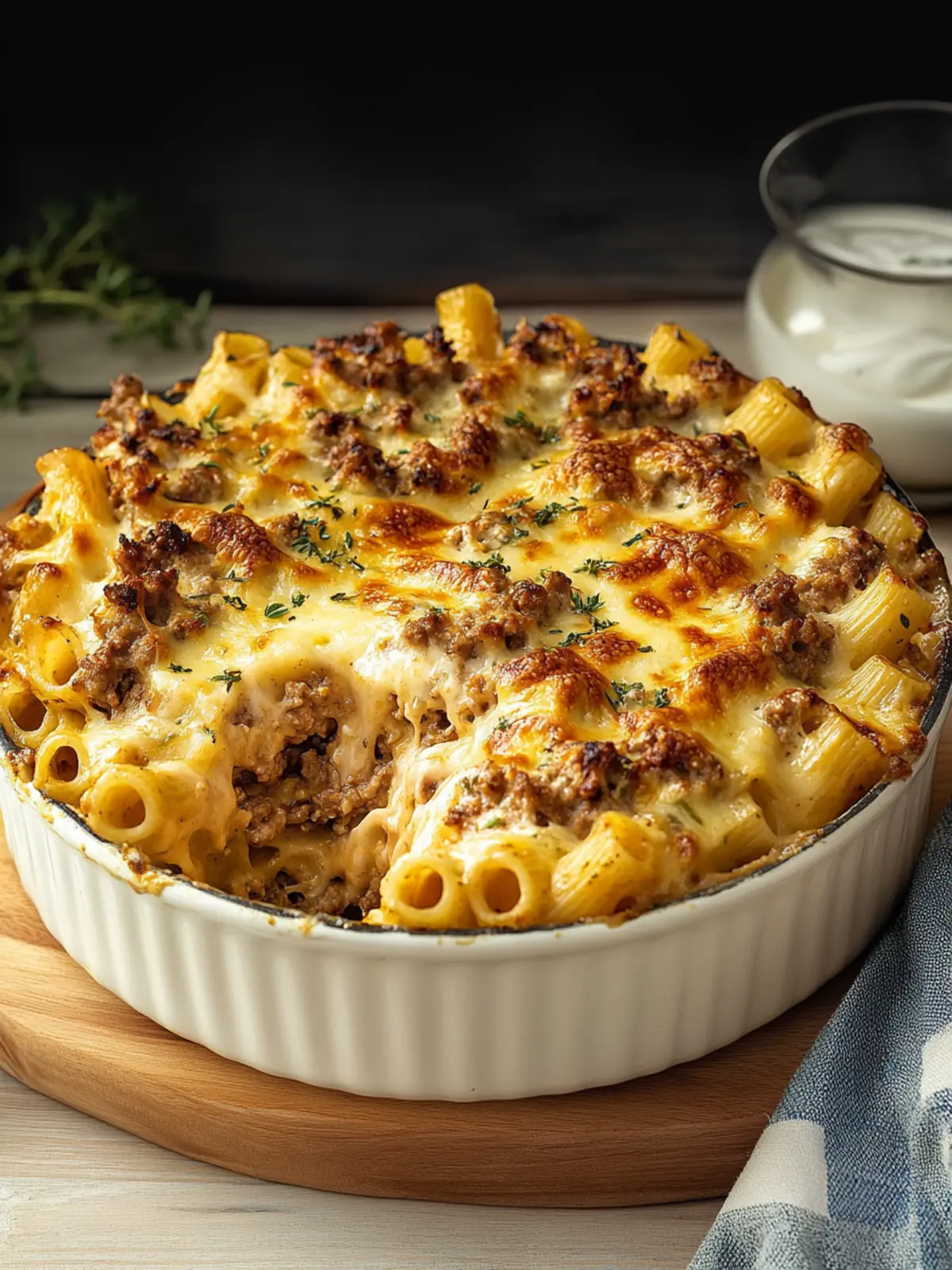 Baked Pipe Rigate Pasta with Meat and B chamel Sauce