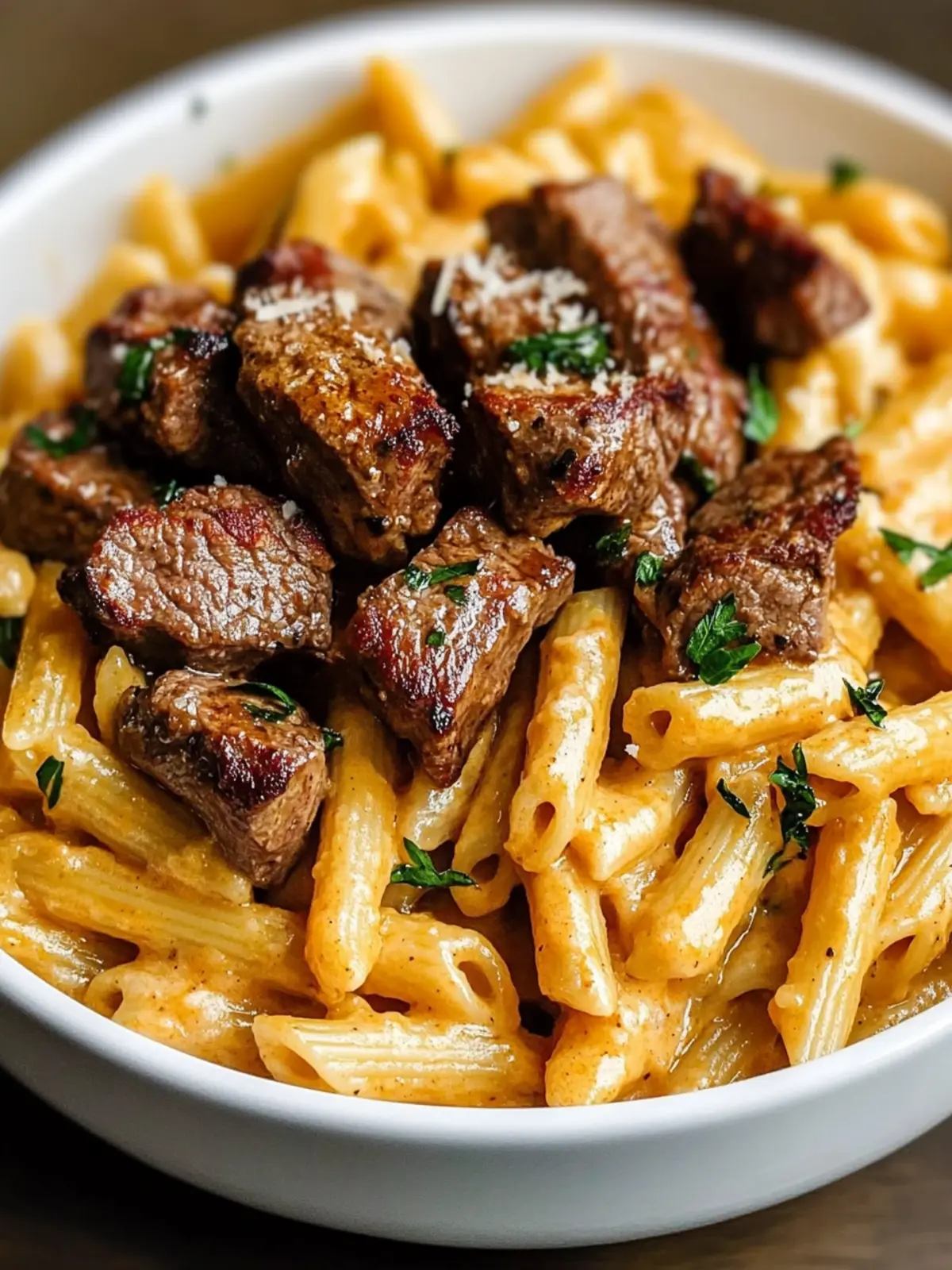Cajun Steak Tips in Creamy Penne Parmesan Sauce Bliss 4 Cajun Steak Tips in Cheesy Penne Parmesan Sauce