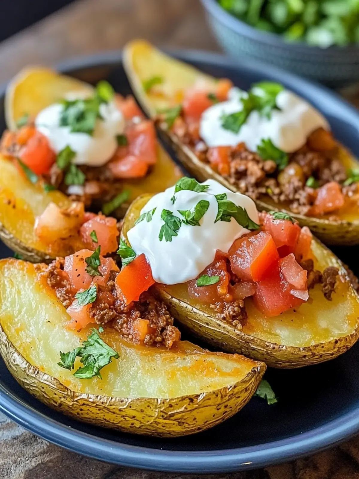 Air Fryer Crispy Taco Potato Skins with Sour Cream & Salsa Delights 2 AIR FRYER CRISPY TACO POTATO SKINS WITH SOUR CREAM & SALSA