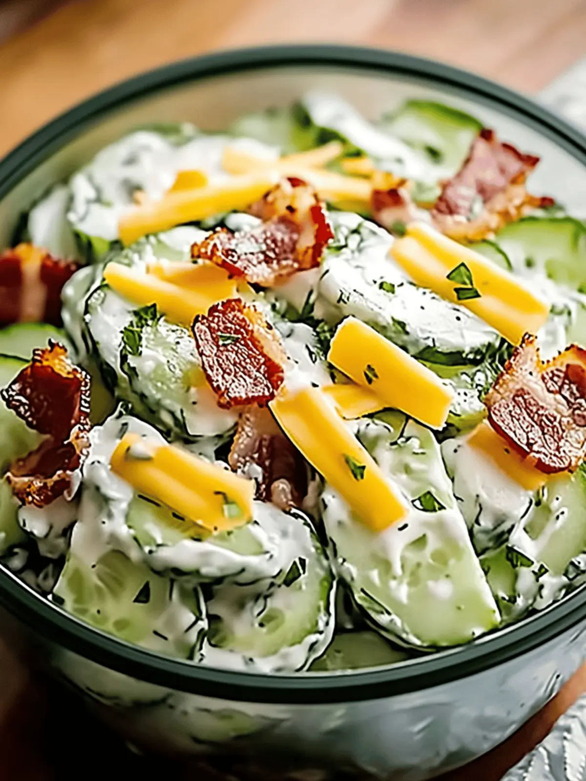 Creamy Cucumber Salad with Bacon and Cheese for Effortless Entertaining 3 Creamy Cucumber Salad with Bacon and Cheese