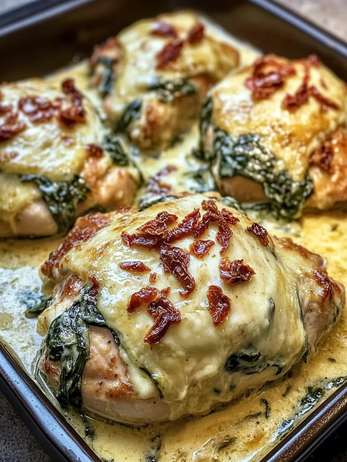 Irresistible Smothered Baked Chicken with Creamed Spinach Delight 3 Smothered Baked Chicken with Creamed Spinach and Sun-Dried Tomatoes
