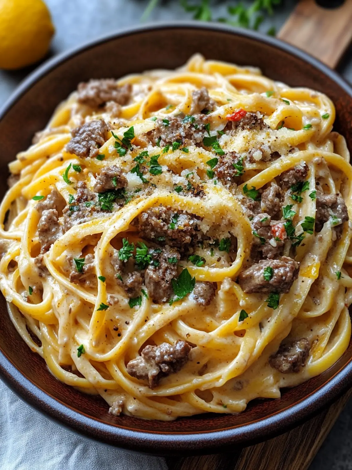 Creamy Cajun Beef Linguine in Garlic Cheese Sauce