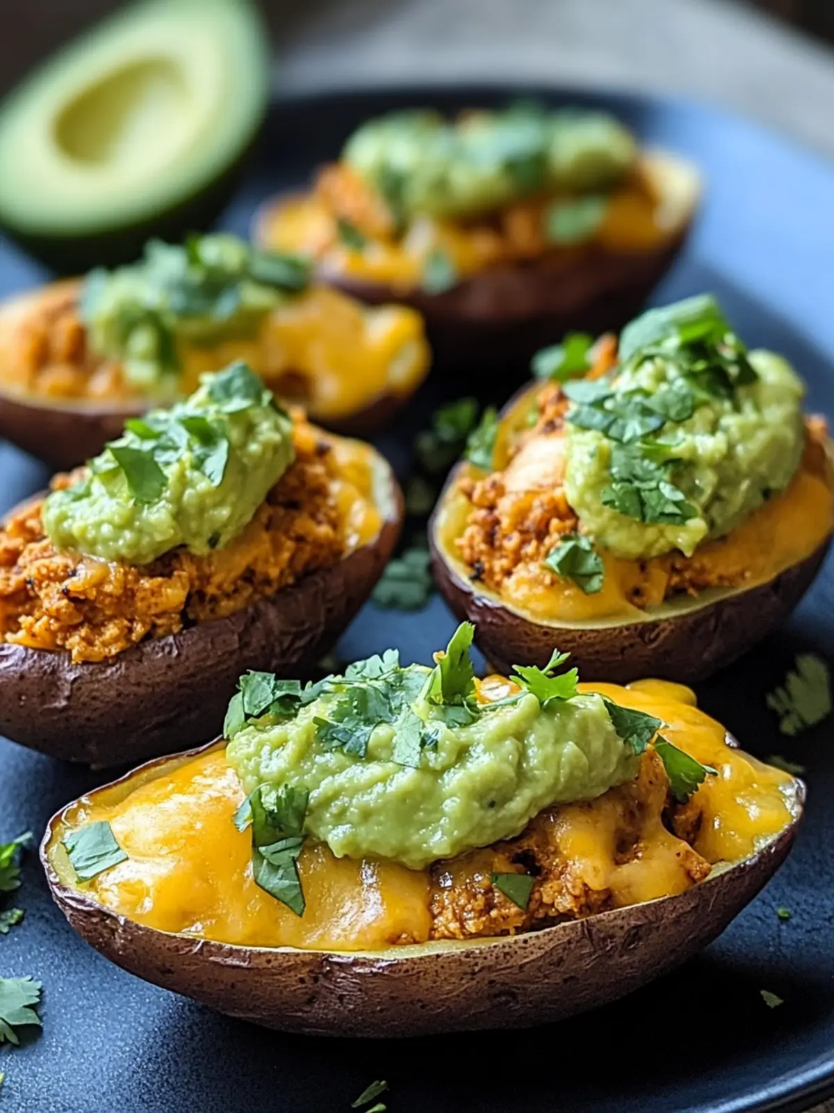 Cheesy Taco Twice-Baked Potatoes with Avocado Lime Delight 4 CHEESY TACO TWICE-BAKED POTATOES WITH AVOCADO LIME DRESSING