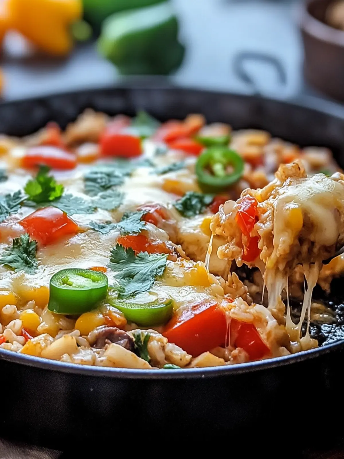 ONE-PAN FAJITA CHICKEN & RICE BAKE WITH MELTY CHEESE