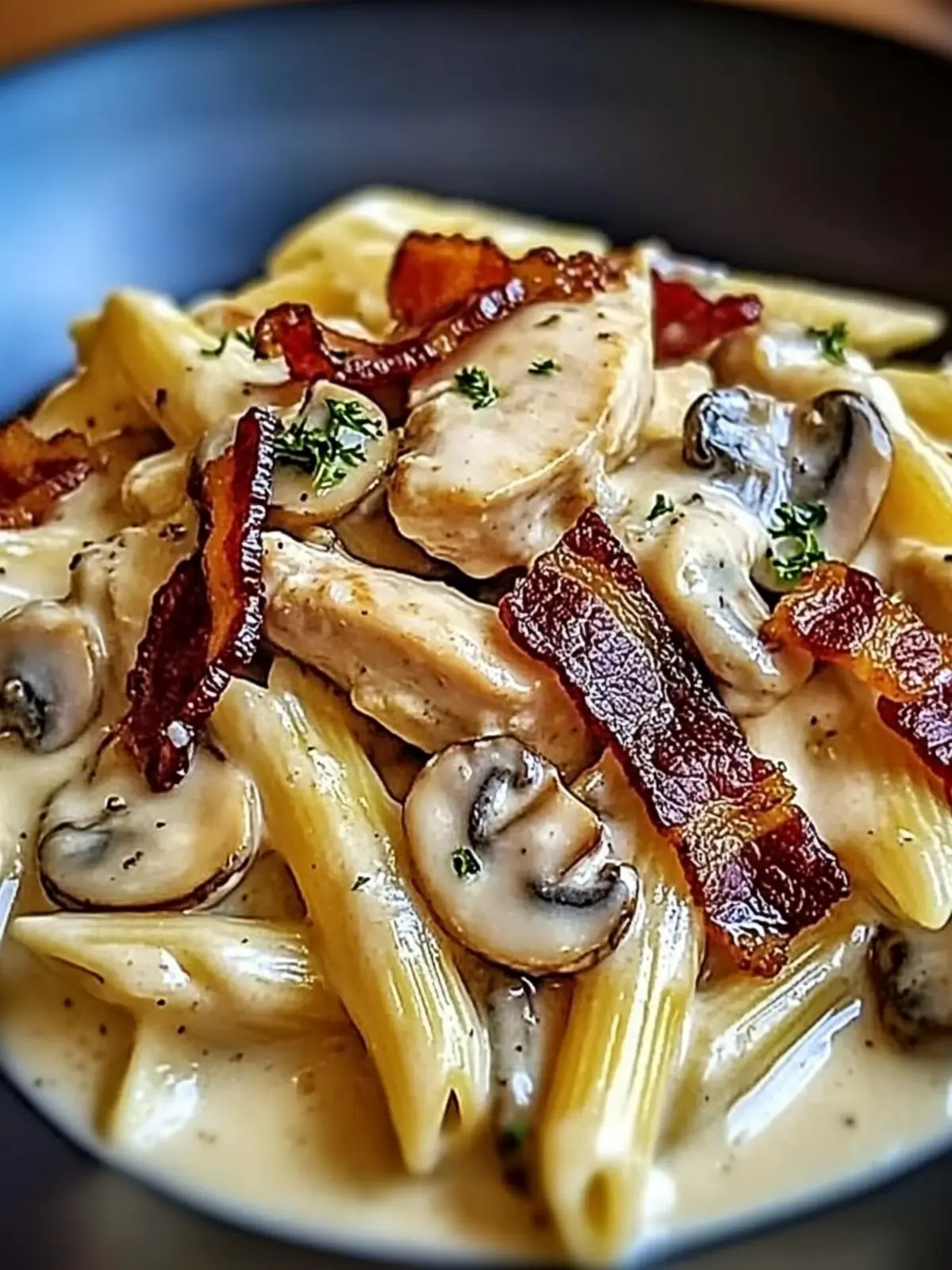 Decadent Chicken, Bacon, and Mushroom Pasta in Rich Cream Sauce 4 Decadent Chicken, Bacon, and Mushroom Pasta in a Luxurious Cream Sauce