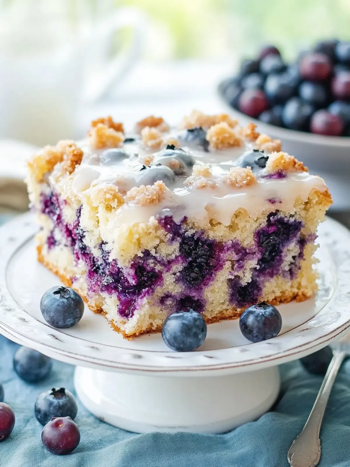 Blueberry Muffin Cake with a Streusel Topping & Vanilla Glaze