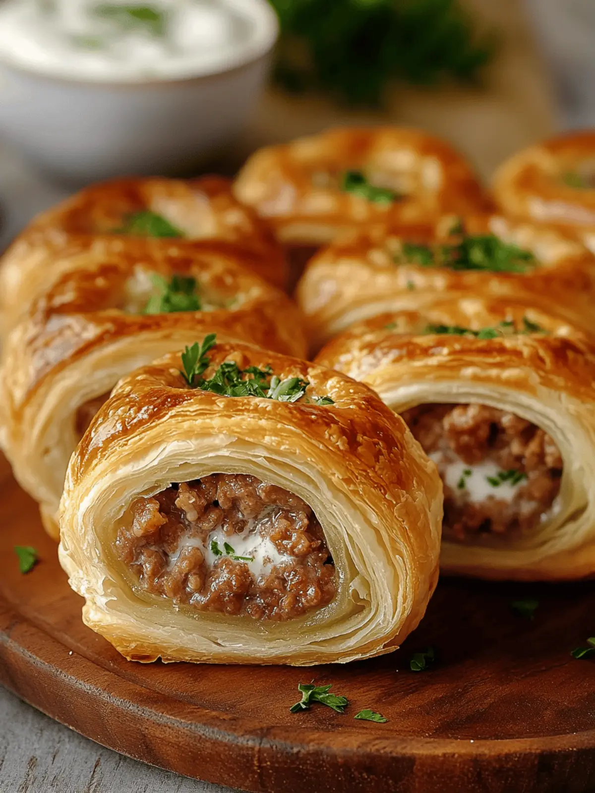 Ground Meat Puff Pastry Roll with Garlic Yogurt Sauce Magic 2 Ground Meat Puff Pastry Roll with Garlic Yogurt Sauce .