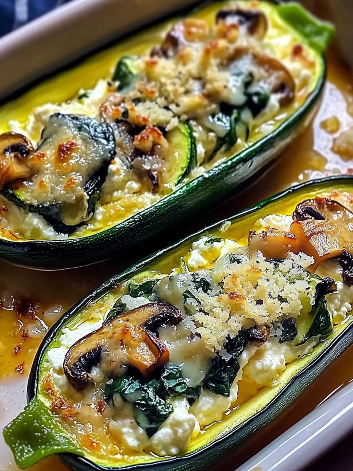 Golden Mediterranean Zucchini Boats with Ricotta, Spinach & Mushrooms