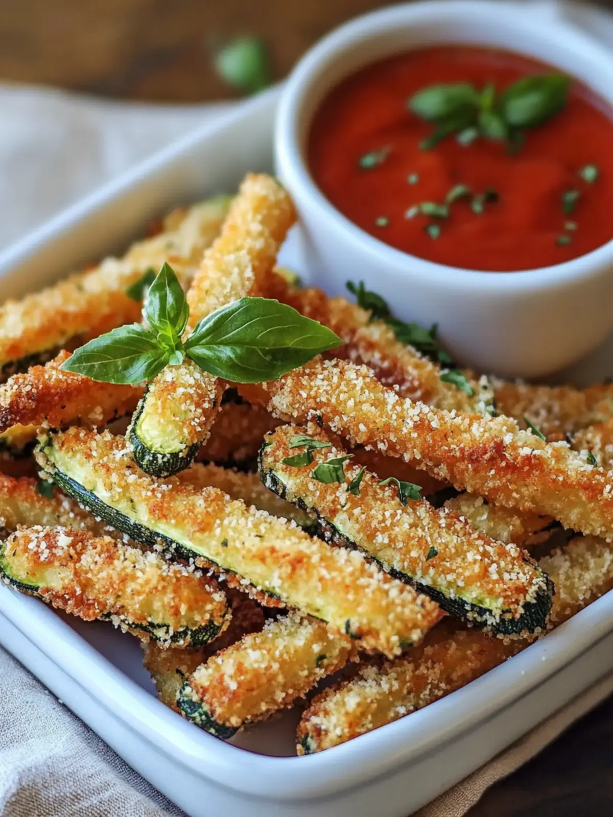 Crispy Golden Parmesan-Panko Zucchini Fries You ll Love 2 Golden Parmesan-Panko Zucchini Fries with Herb Garnish