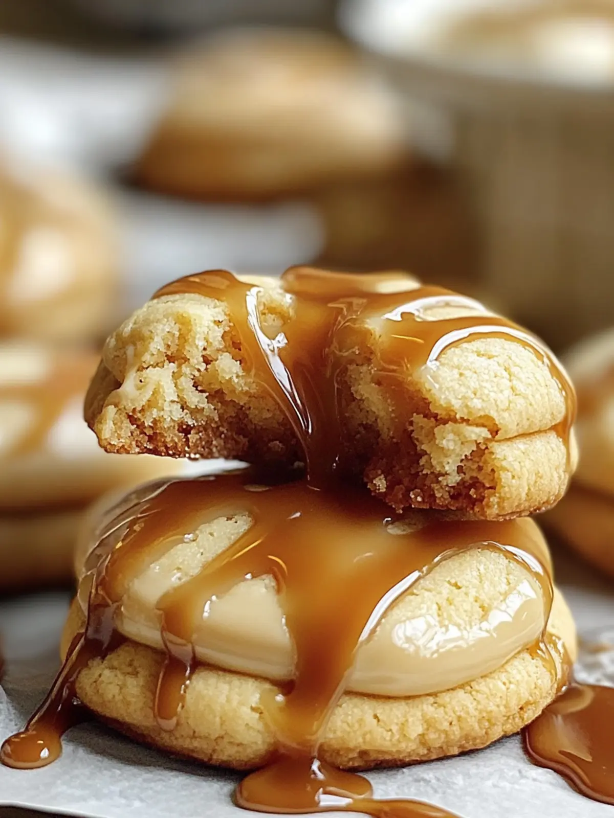CARAMEL CHEESECAKE COOKIES WITH CARAMEL DRIZZLE