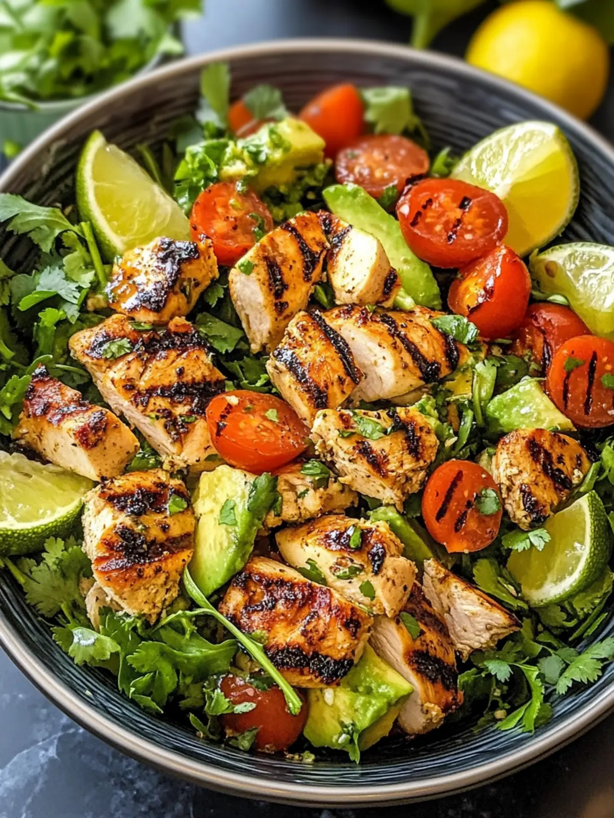 Fresh Grilled Chicken Avocado Salad with Zesty Cilantro Lime Dressing 2 GRILLED CHICKEN AVOCADO SALAD WITH CILANTRO LIME DRESSING