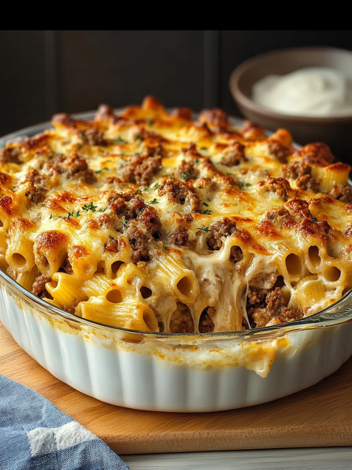Baked Pipe Rigate Pasta with Meat and B chamel Sauce