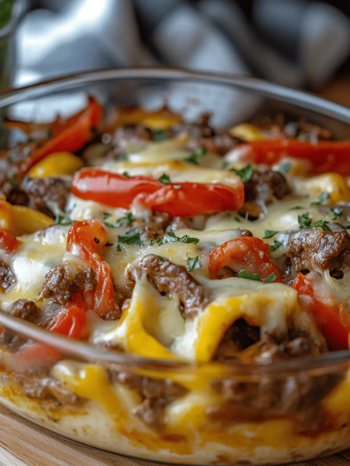 Keto Philly Cheesesteak Casserole  