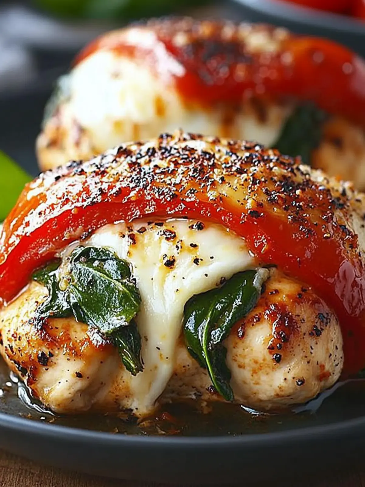 Chicken Breast Filled with Roasted Red Pepper, Spinach, and Melty Mozzarella