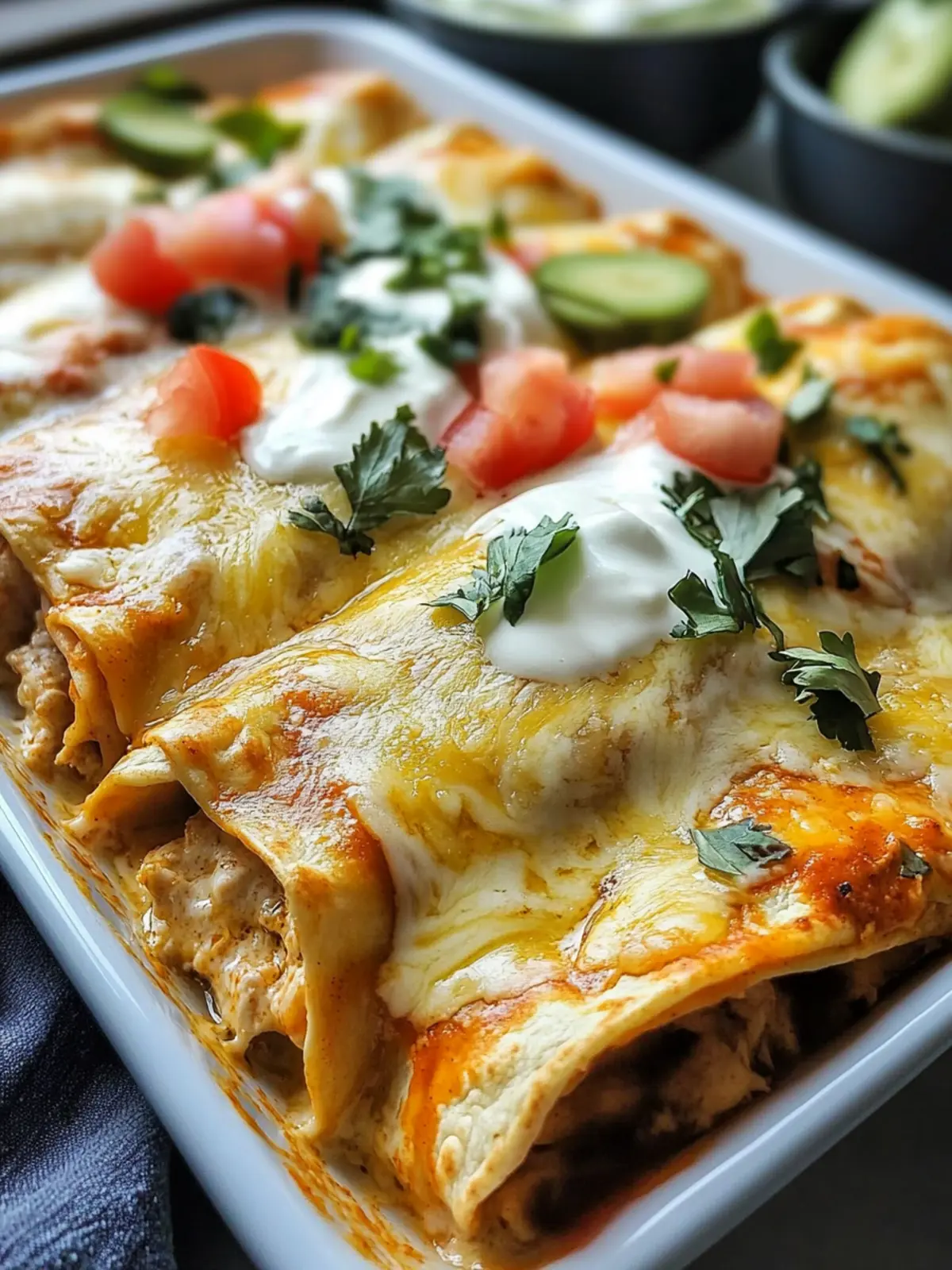 Savory Chicken Enchiladas with Creamy White Sauce Delight 3 Chicken Enchiladas with Sour Cream White Sauce