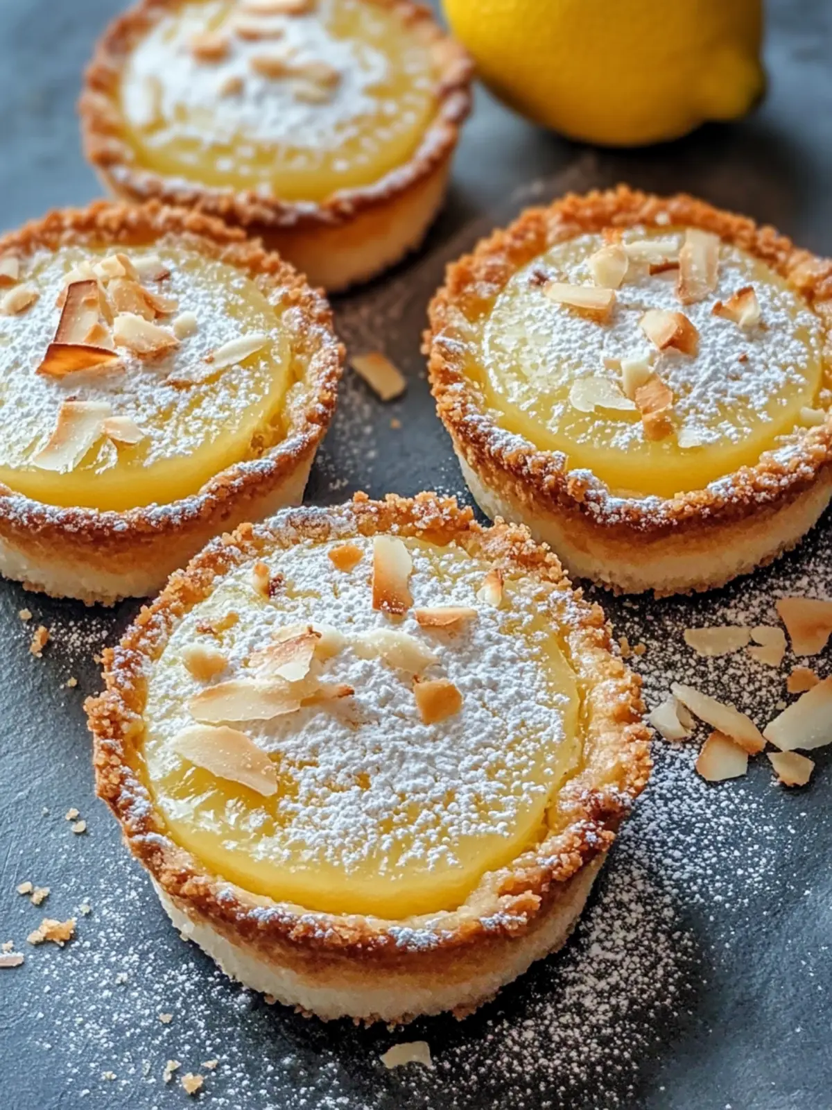 ZESTY LEMON COCONUT IMPOSSIBLE PIES WITH POWDERED SUGAR & TOASTED COCONUT