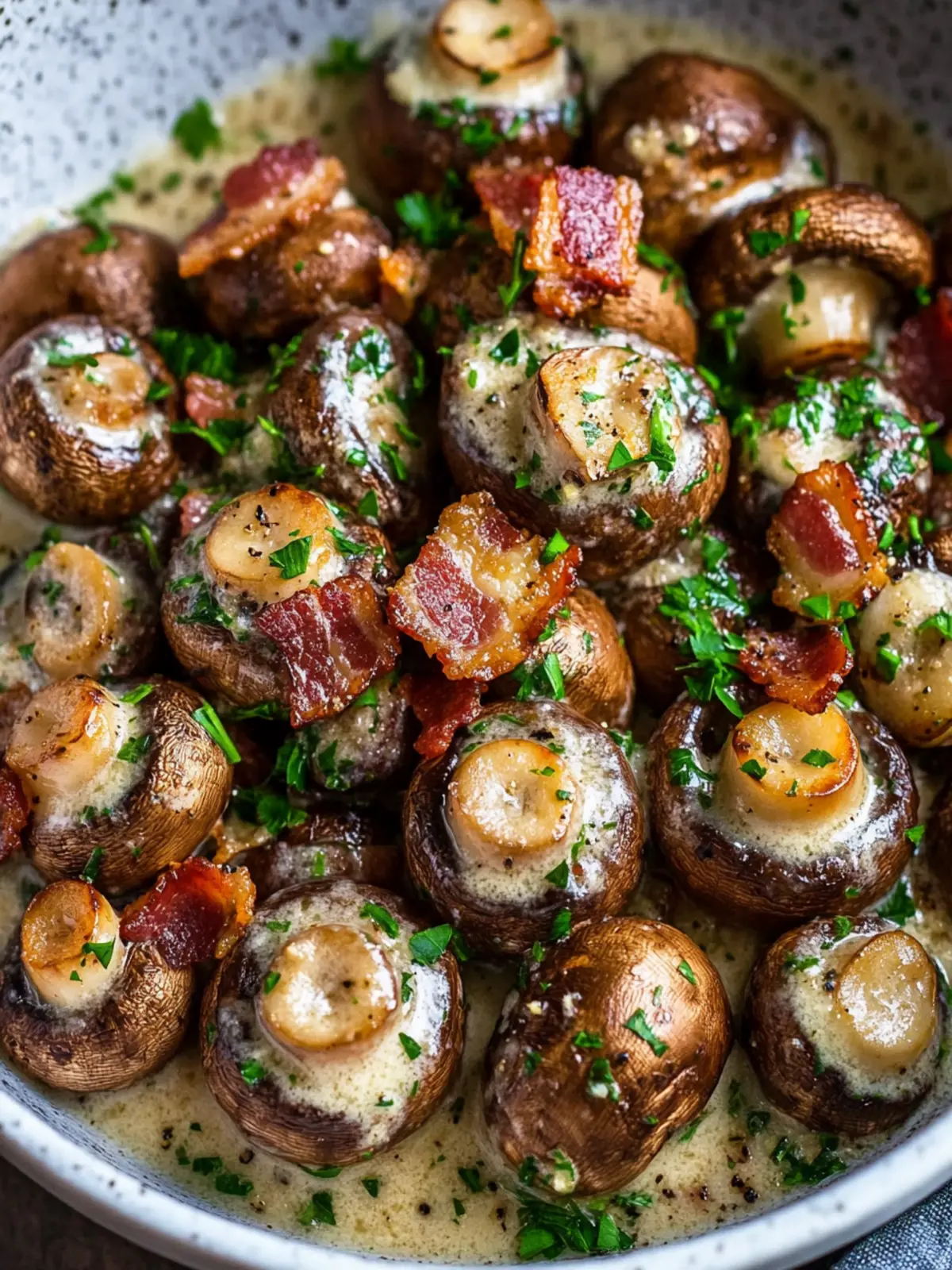 Creamy Garlic Parmesan Mushrooms with Bacon