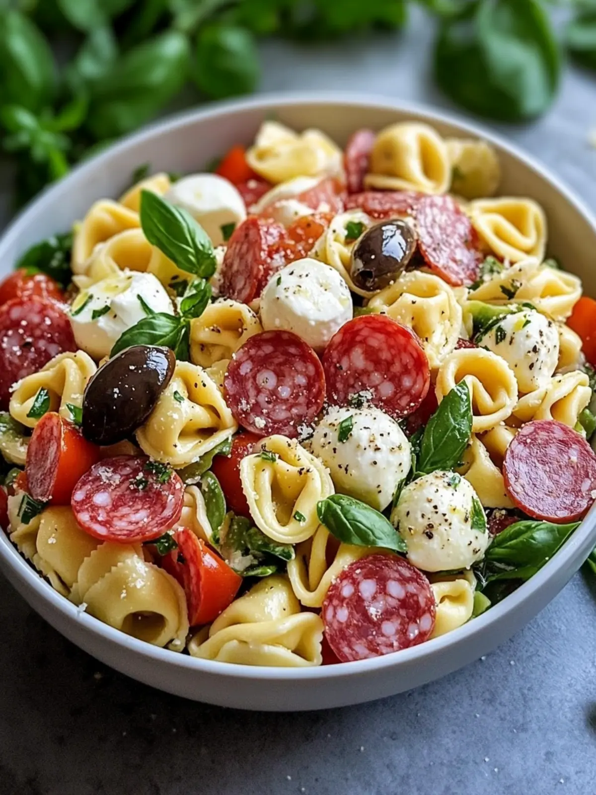 Tortellini Pasta Salad with Salami and Mozzarella Bliss 4 Tortellini Pasta Salad with Salami and Mozzarella
