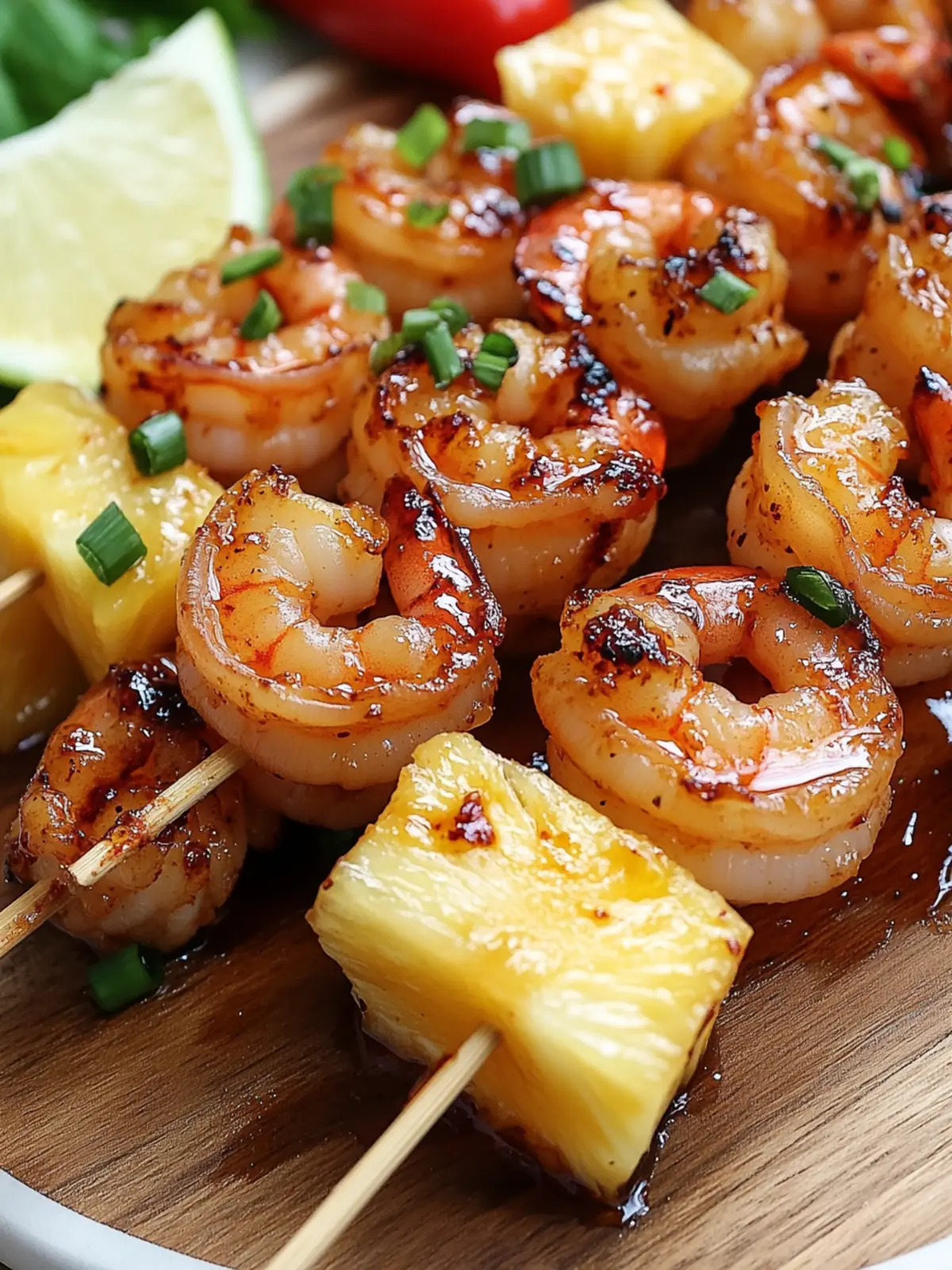 Delicious Shrimp Pineapple Skewers with Spicy Honey Glaze 3 Shrimp Pineapple Skewers with a Spicy Honey Glaze