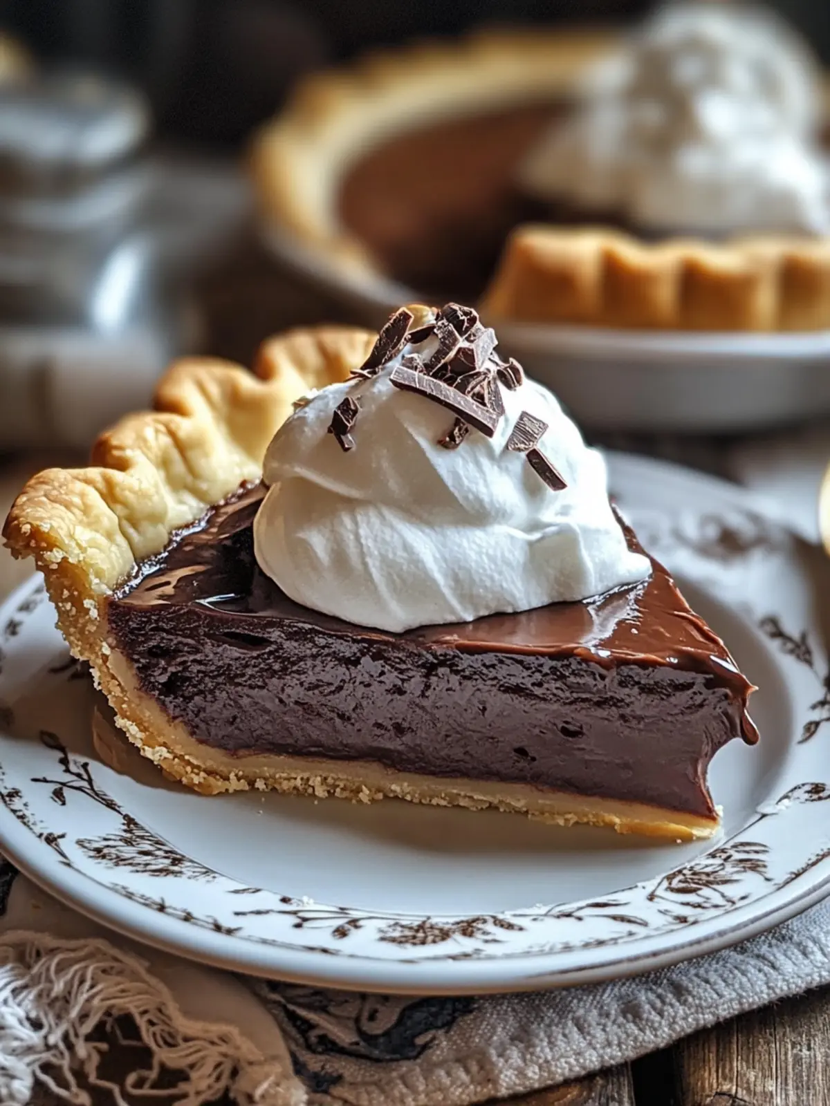 Decadent Old Fashioned Chocolate Pie with Whipped Cream Delight 2 OLD FASHIONED CHOCOLATE PIE WITH WHIPPED CREAM TOPPING