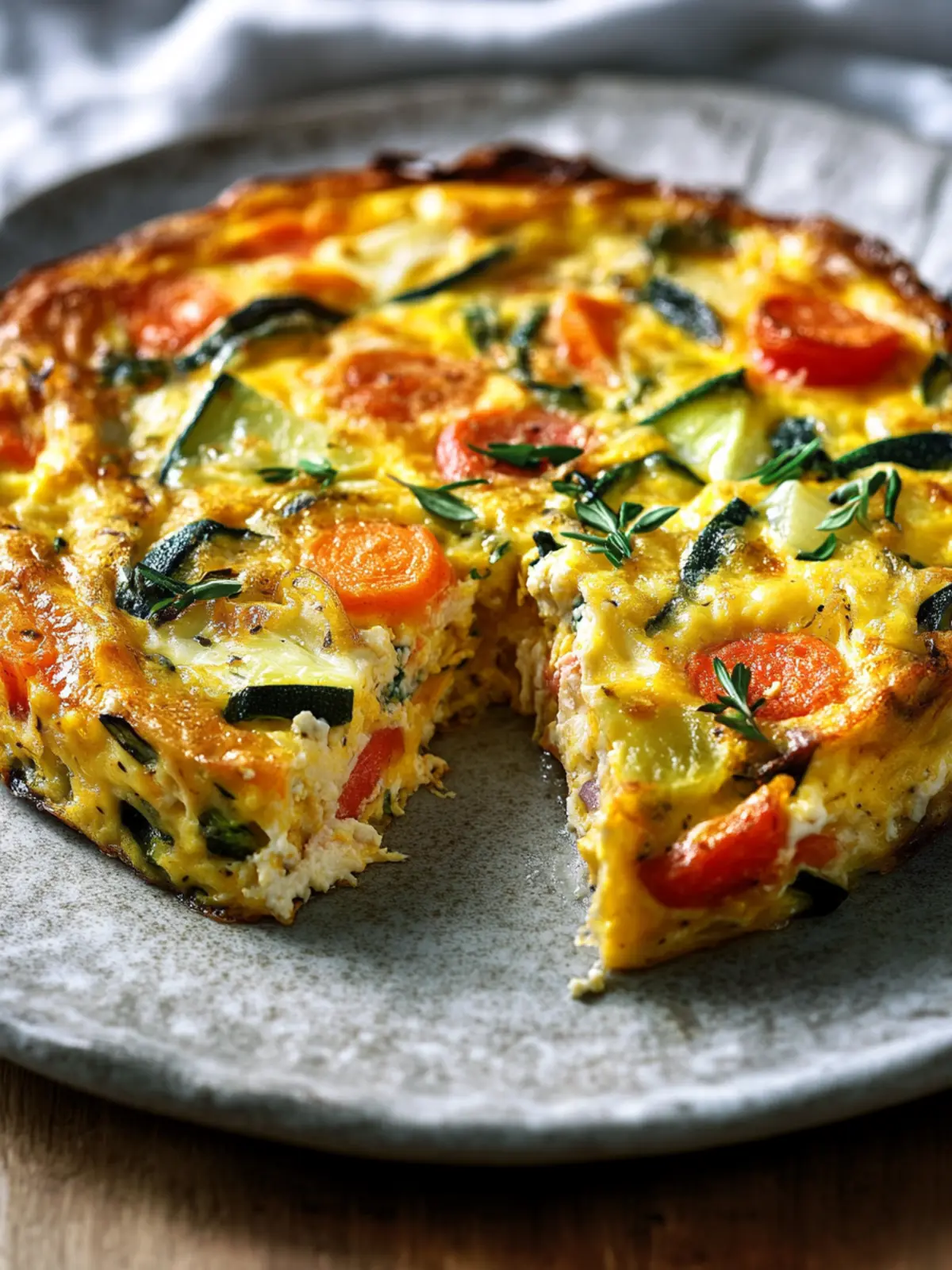 Baked Vegetable and Cheese Frittata with Garlic Cream Topping