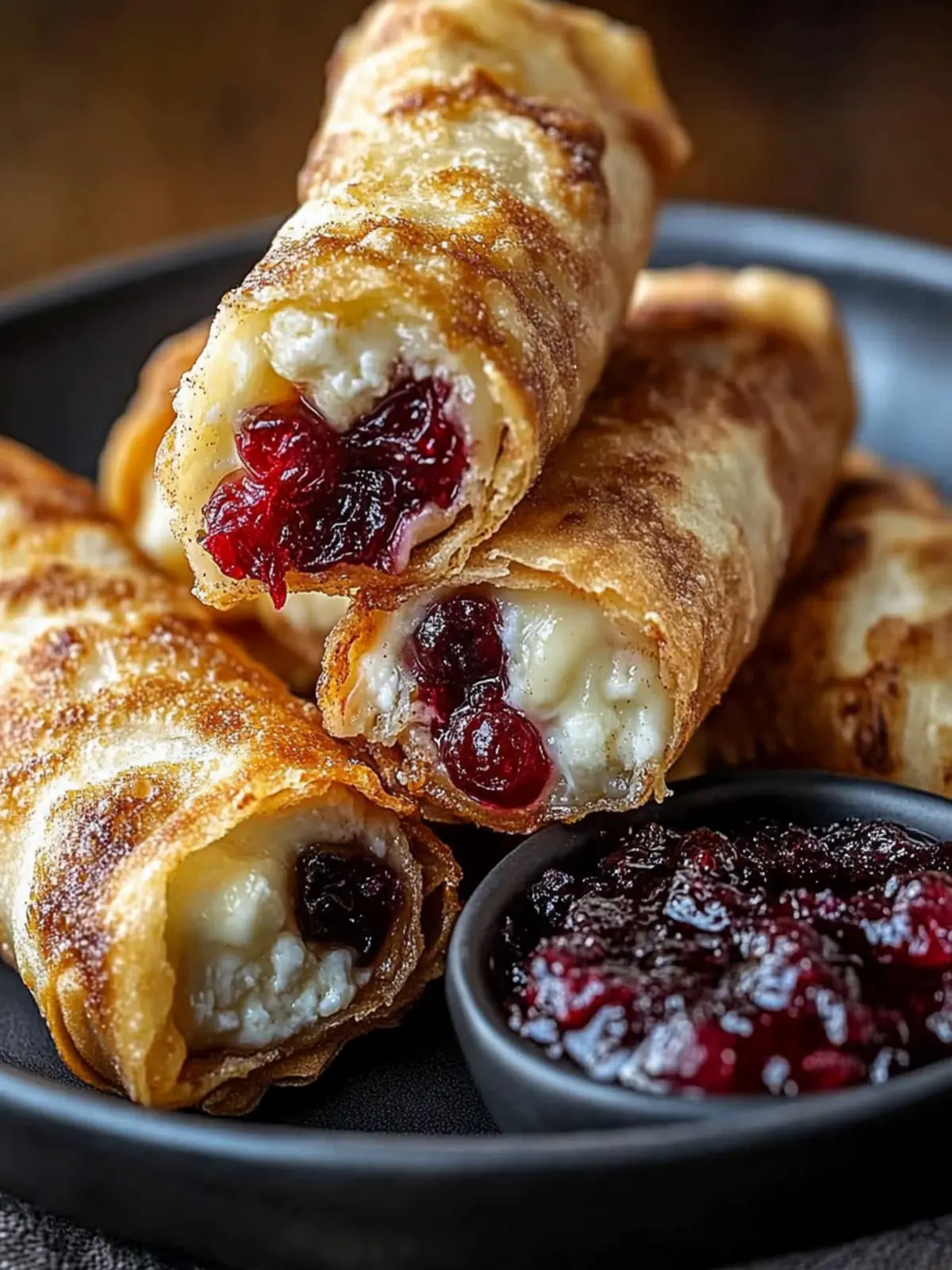 Brie & Cranberry Egg Rolls with Cinnamon Honey Dip
