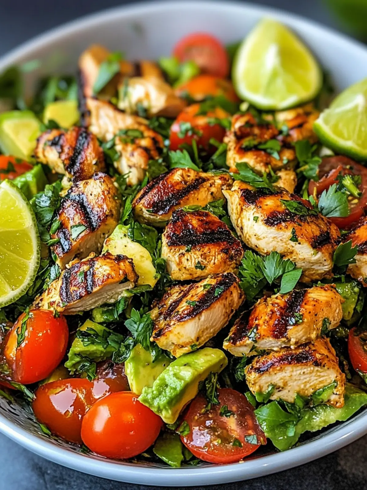 Fresh Grilled Chicken Avocado Salad with Zesty Cilantro Lime Dressing 4 GRILLED CHICKEN AVOCADO SALAD WITH CILANTRO LIME DRESSING