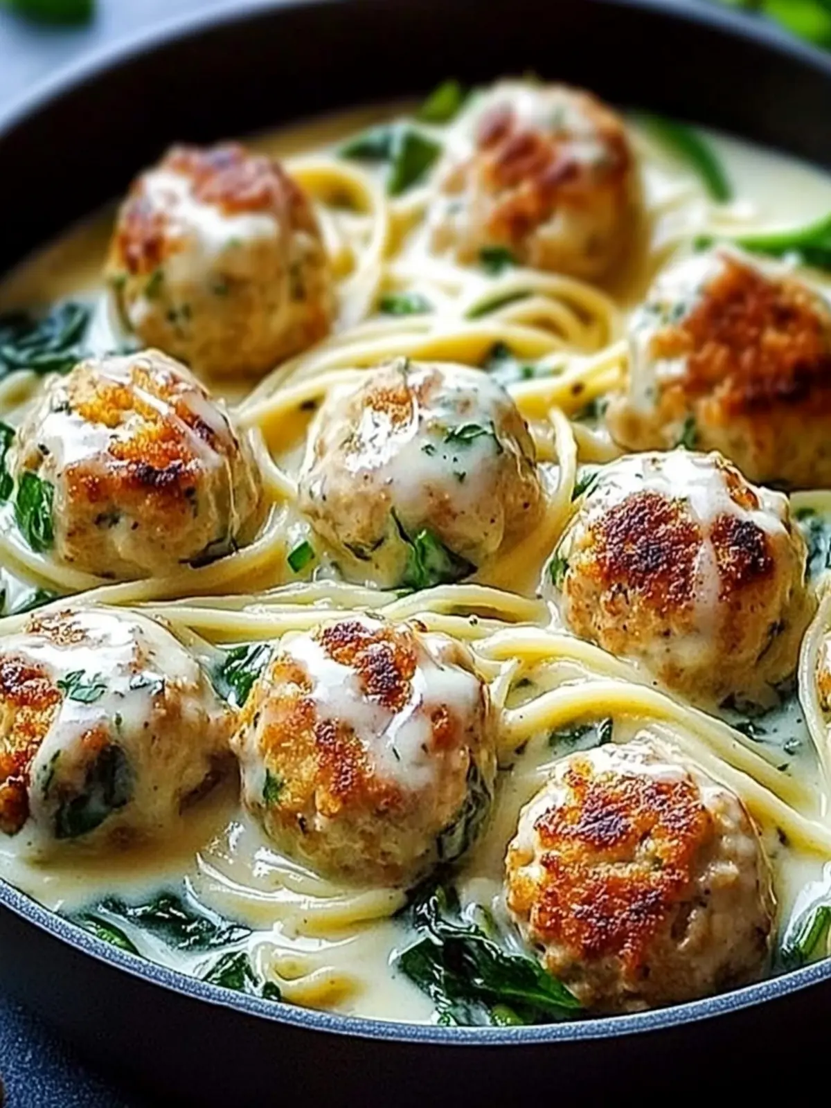 Golden Chicken Ricotta Meatballs in Creamy Spinach Alfredo Bliss 4 Golden Chicken Ricotta Meatballs in Creamy Spinach Alfredo