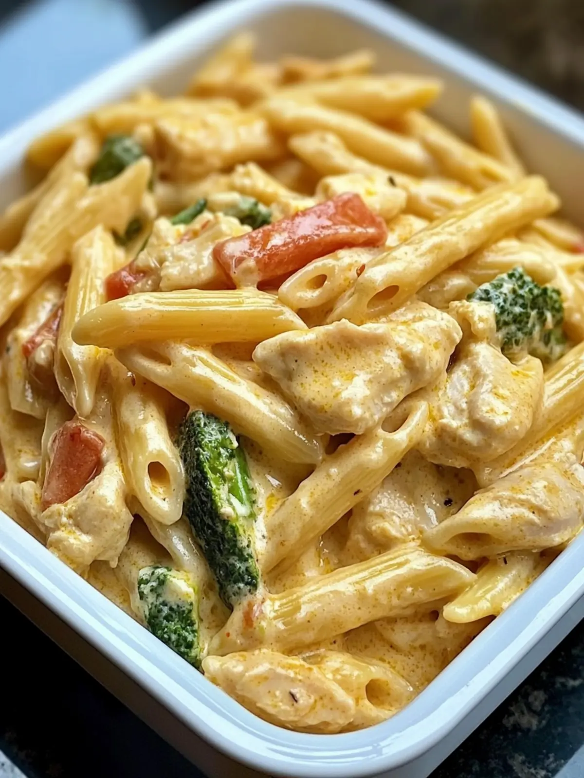 Creamy Chicken & Veggie Penne in a Cheesy Garlic Sauce