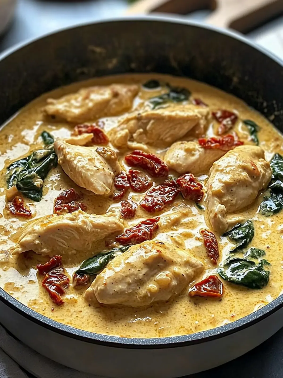 Rustic Creamy Chicken and Spinach Dish with Sun-Dried Tomatoes