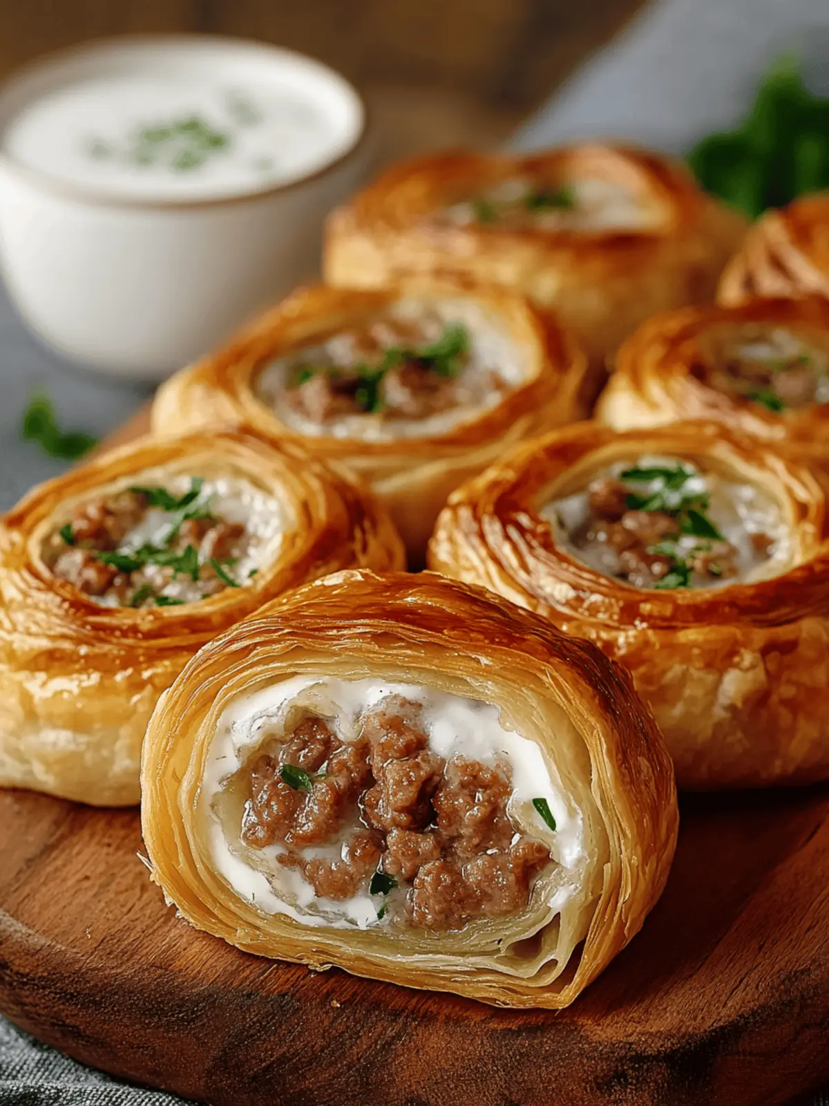Ground Meat Puff Pastry Roll with Garlic Yogurt Sauce Magic 4 Ground Meat Puff Pastry Roll with Garlic Yogurt Sauce .