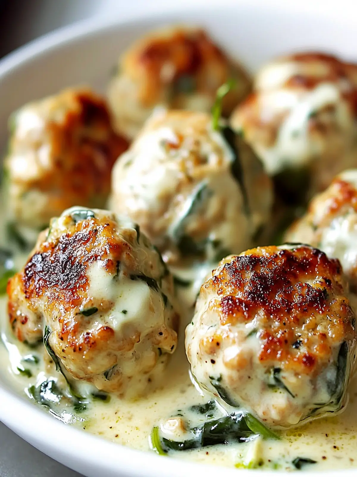 Baked Chicken Ricotta Meatballs with Spinach Alfredo Delight 4 Baked Chicken Ricotta Meatballs with Spinach Alfredo
