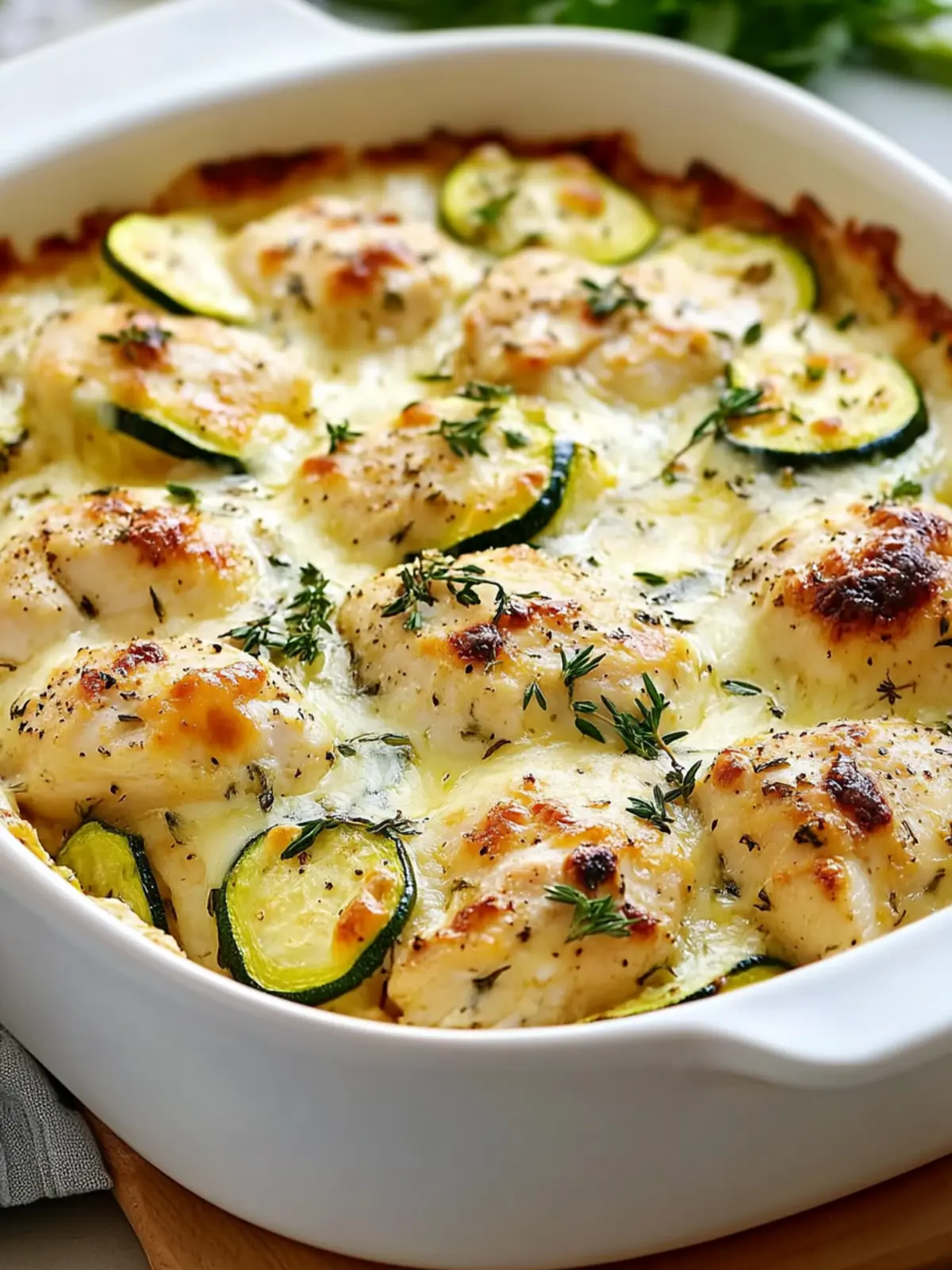 Creamy Herb Chicken, Zucchini & Cheese Bake (Crustless)