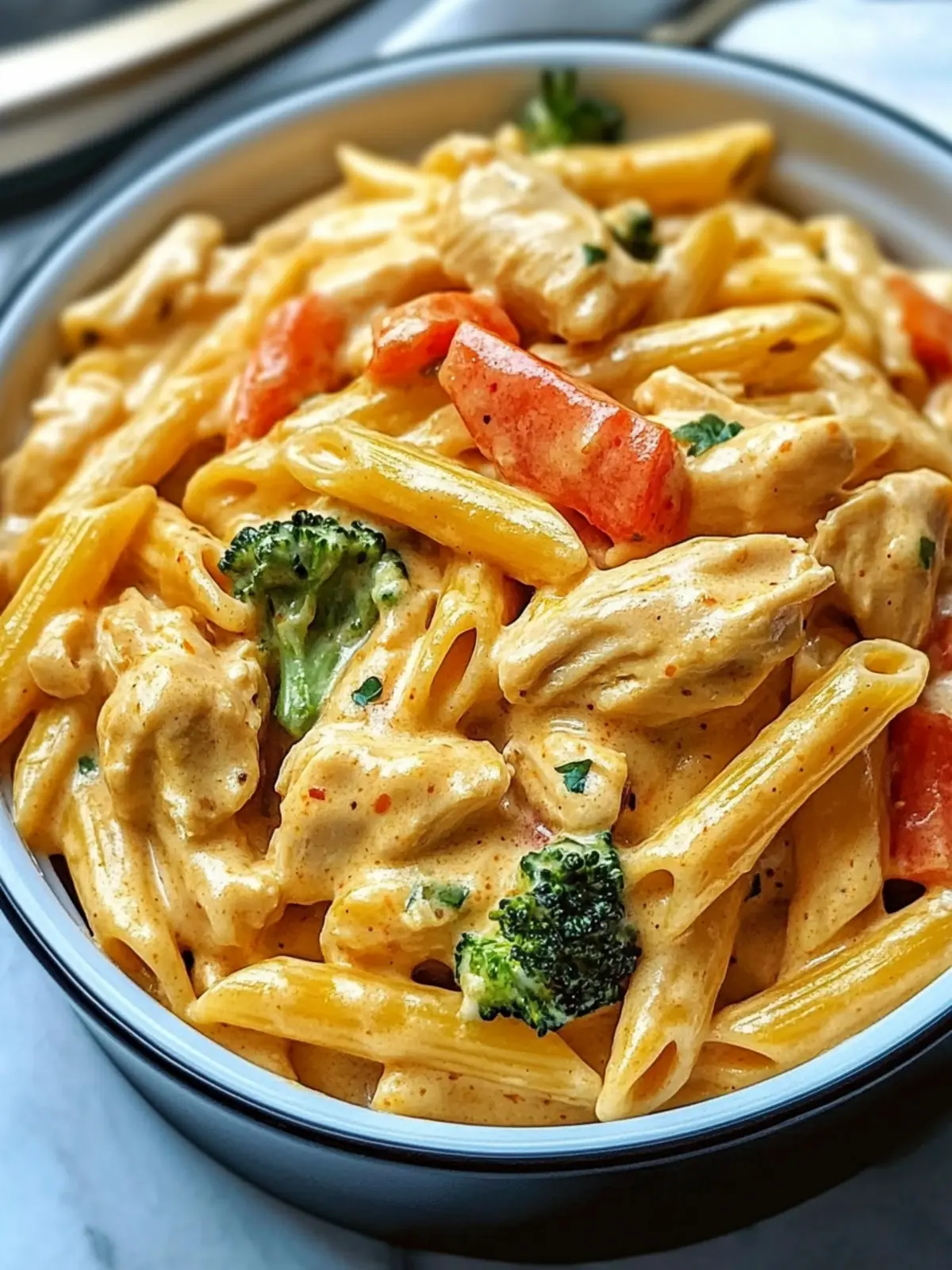 Creamy Chicken & Veggie Penne in a Cheesy Garlic Sauce