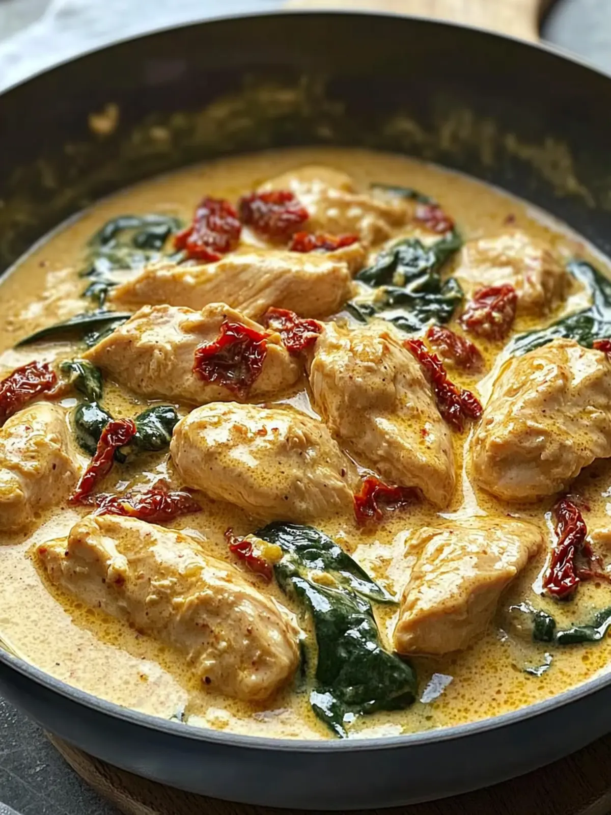 Rustic Creamy Chicken and Spinach Dish with Sun-Dried Tomatoes