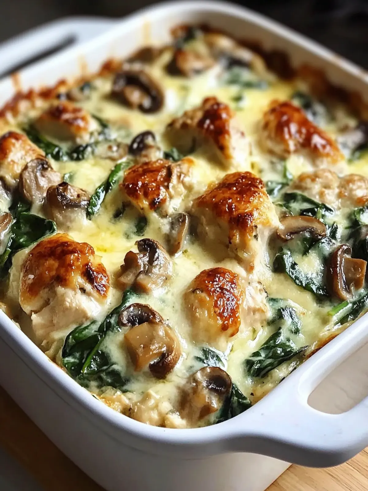 Savory Chicken Spinach and Mushroom Low-Carb Casserole Happiness 3 Chicken Spinach and Mushroom Low-Carb Casserole