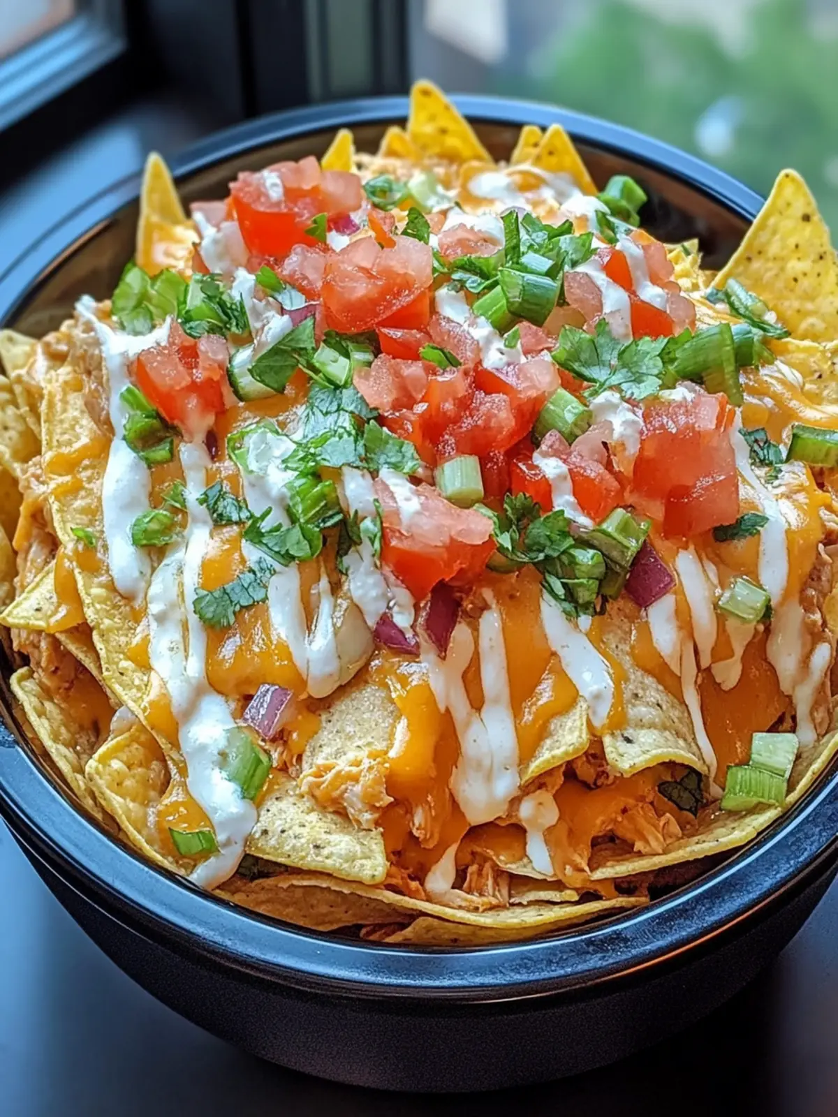 CROCKPOT CREAMY CHICKEN NACHOS WITH CHEESE DRESSING