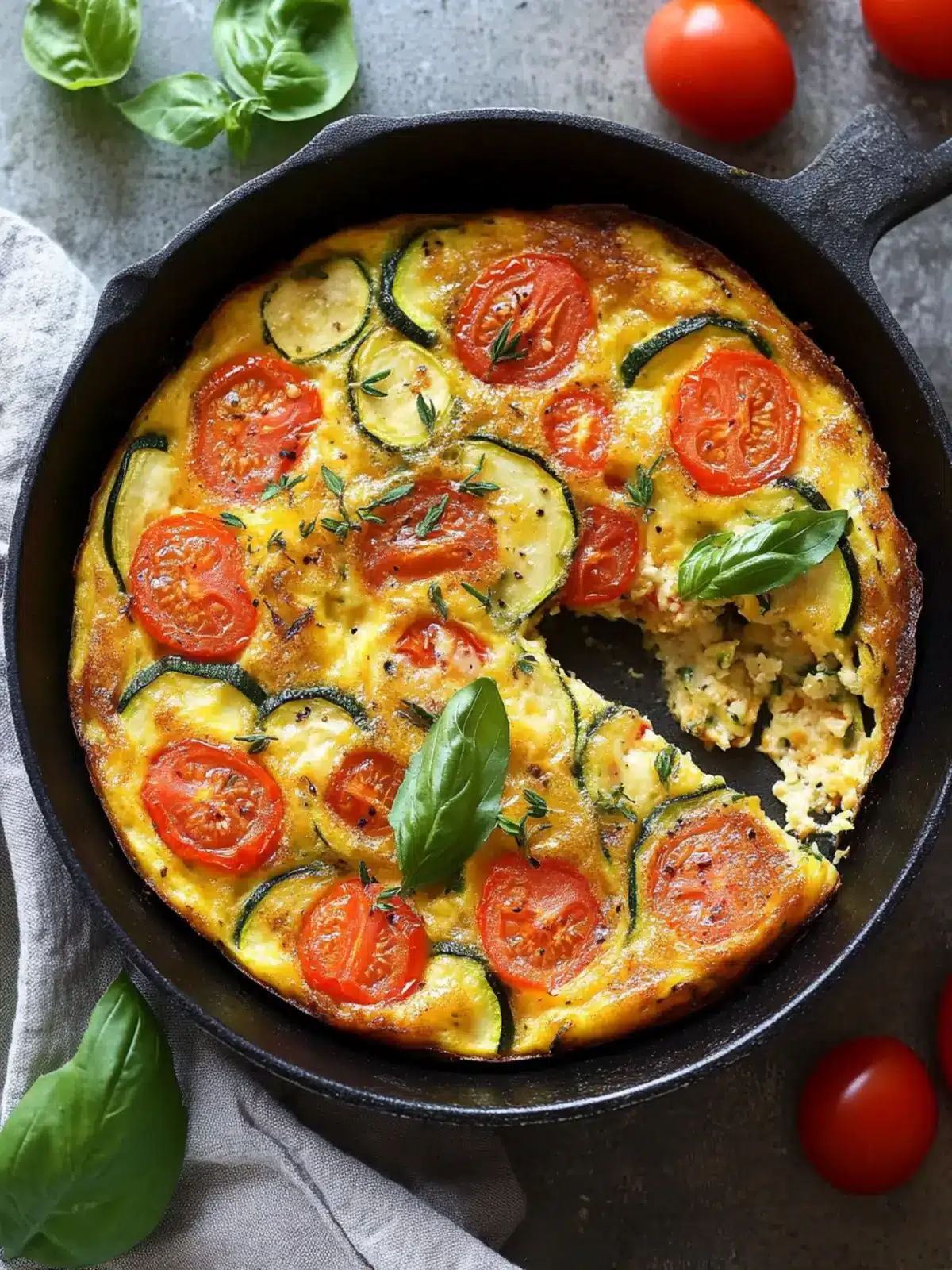 Herb-Infused Zucchini and Tomato Frittata with Cheddar Magic 4 Herb-Infused Zucchini and Tomato Frittata with Cheddar and Parmesan