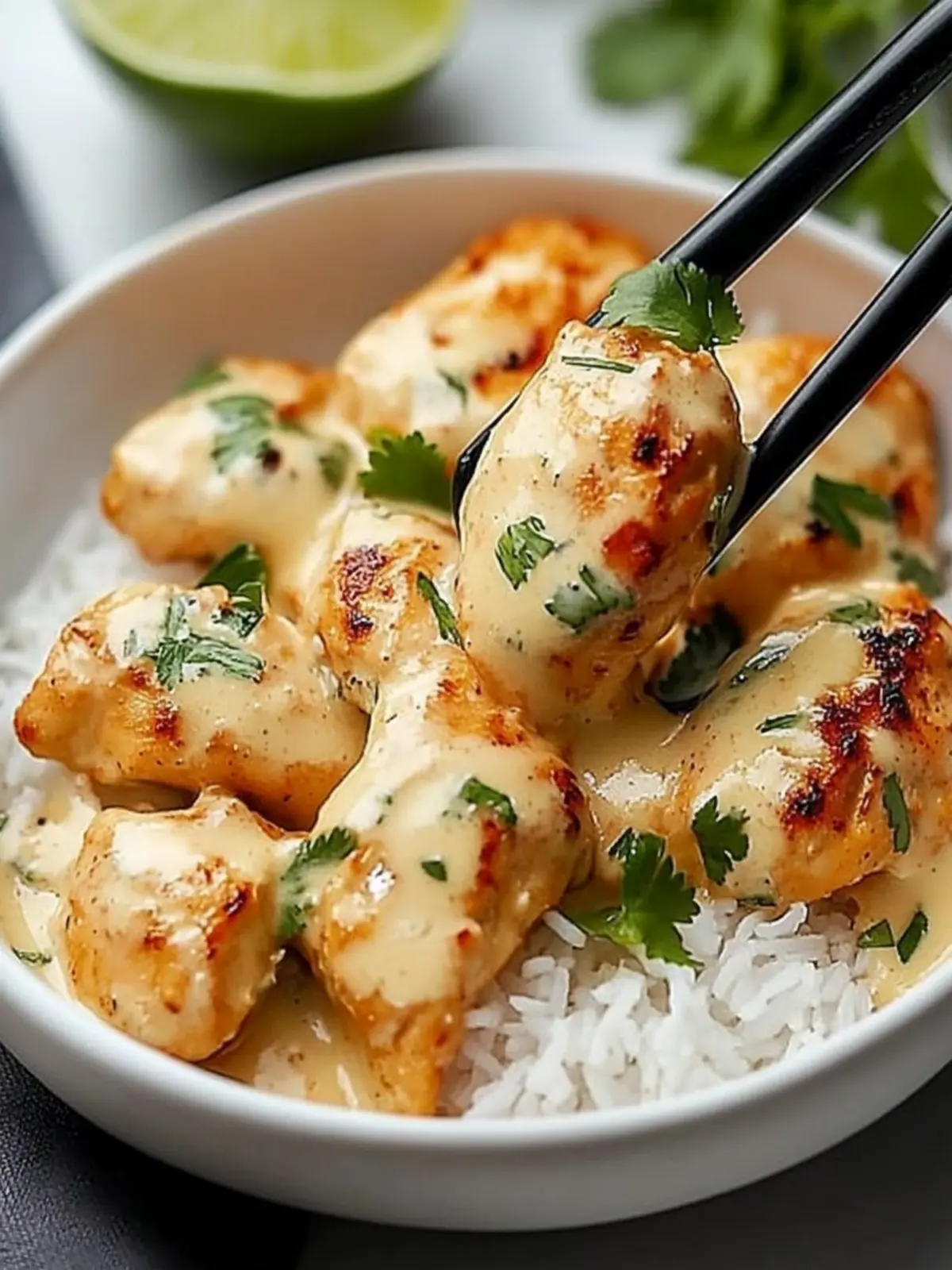 Coconut-Lime Chicken with Creamy Sauce and Steamed Rice